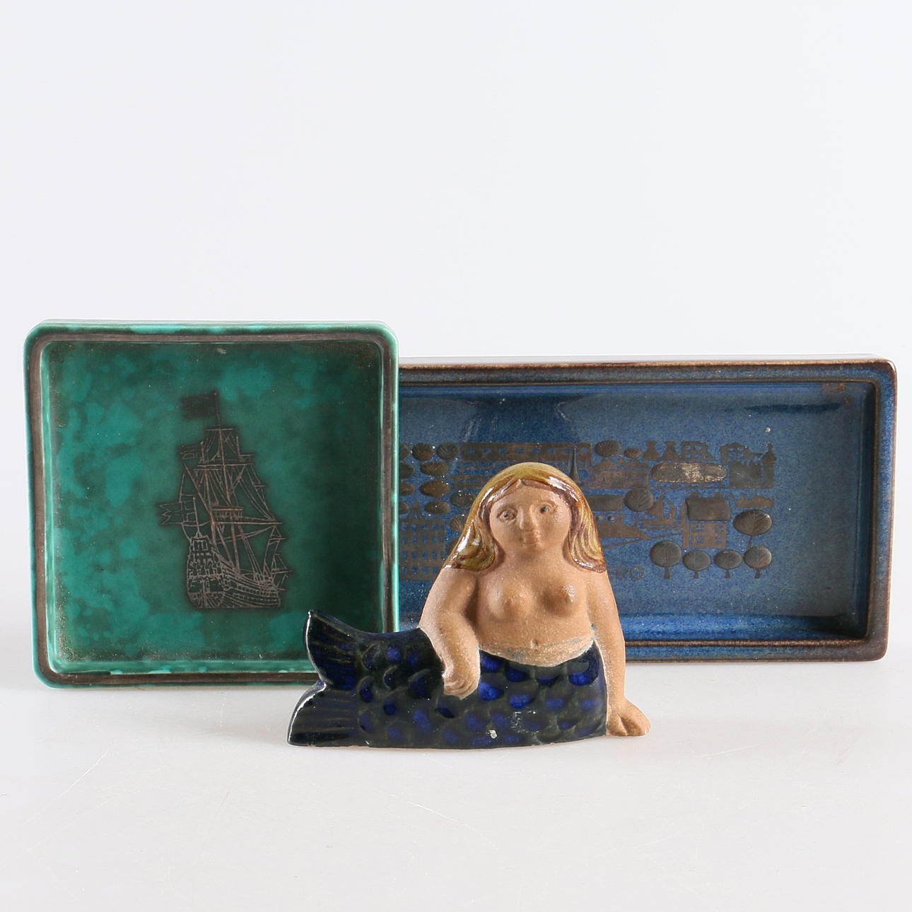 FAT, samt sjöjungfru, stengods, delvis Lisa Larson, Gustavsberg.