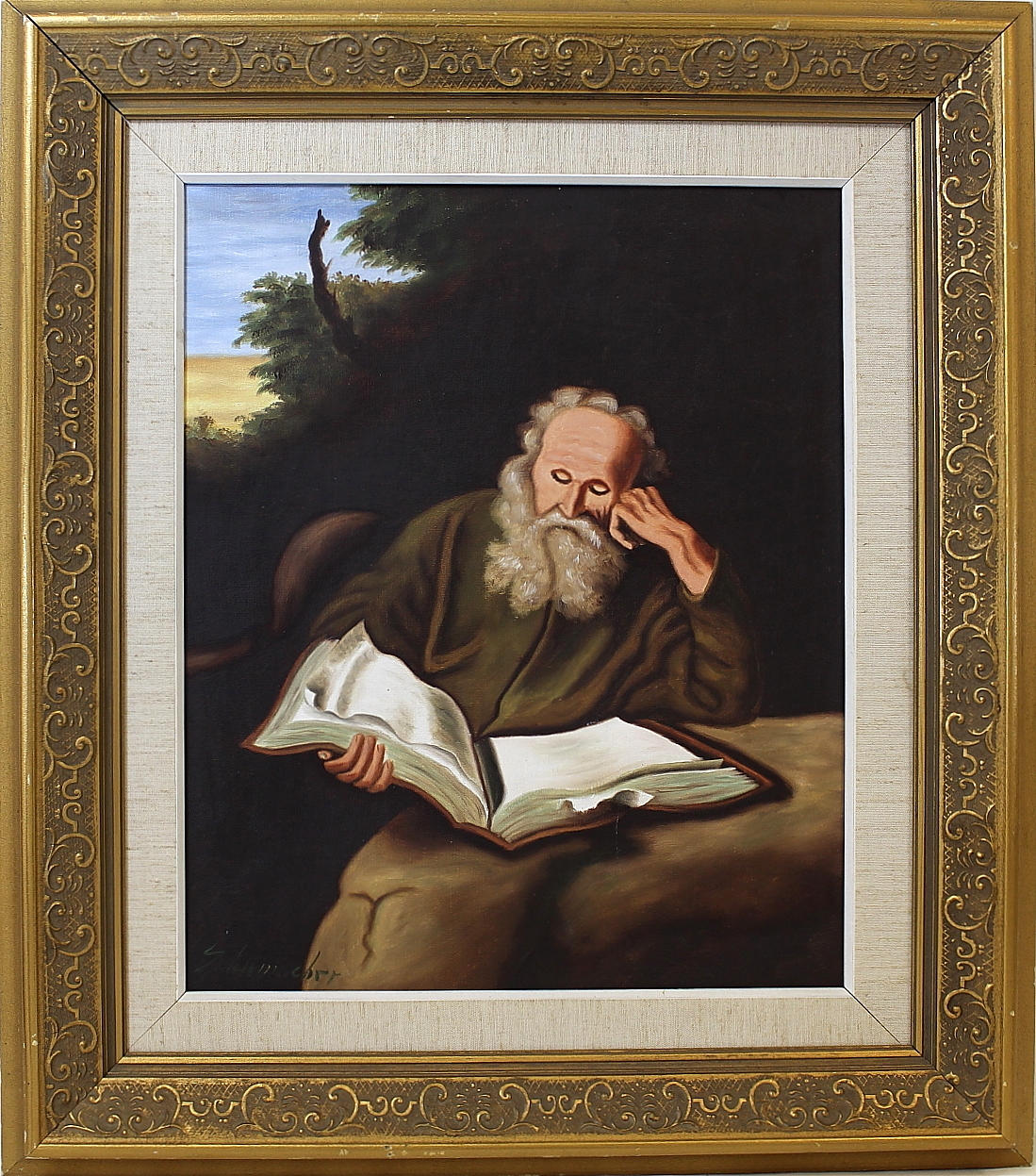 ERIK SCHUMACHER. olja på duk, " den gamle filosofen " signerad.