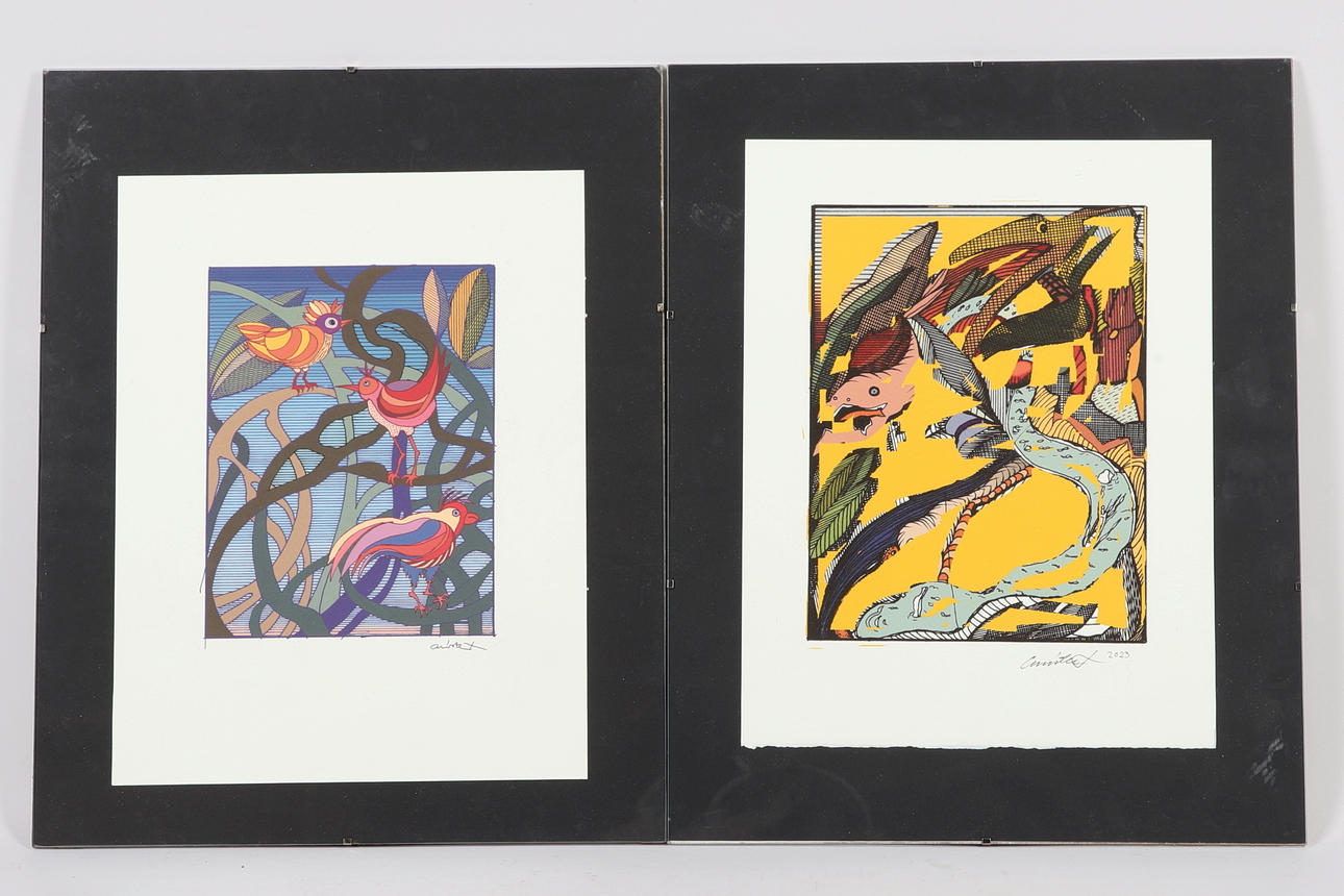 CHRISTER LIEBERATH. Lithographs, 2 pieces, surrealist figural compositions, signed.