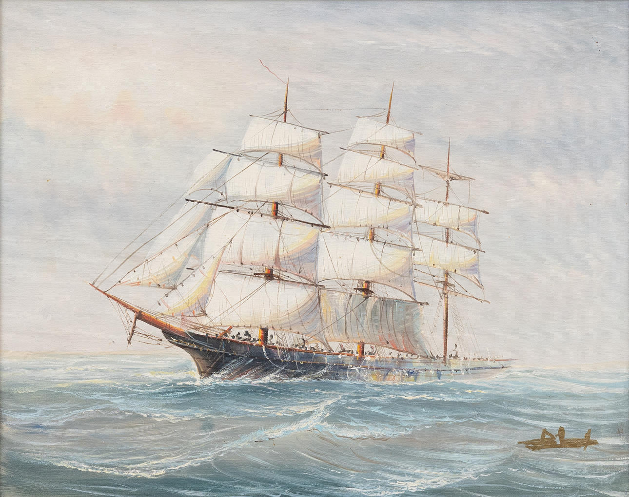 OIDENTIFIERAD KONSTNÄR. Sailing ship, oil on canvas, indistinctly signed.