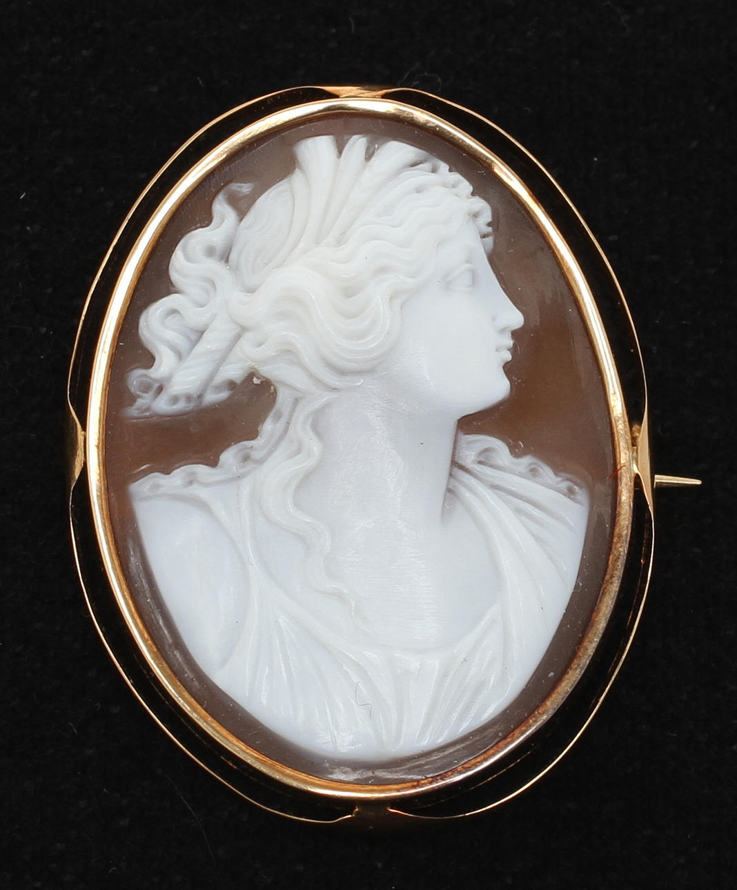 BROSCH, 18k guld med caméarbete, 1900-talets första del.