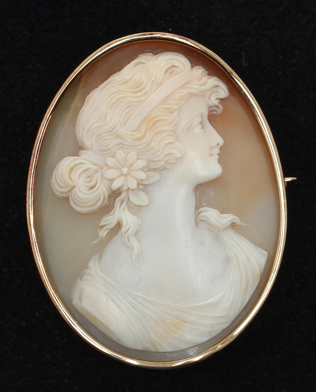 BROSCH, 18k guld med caméarbete, 1900-talets första del.