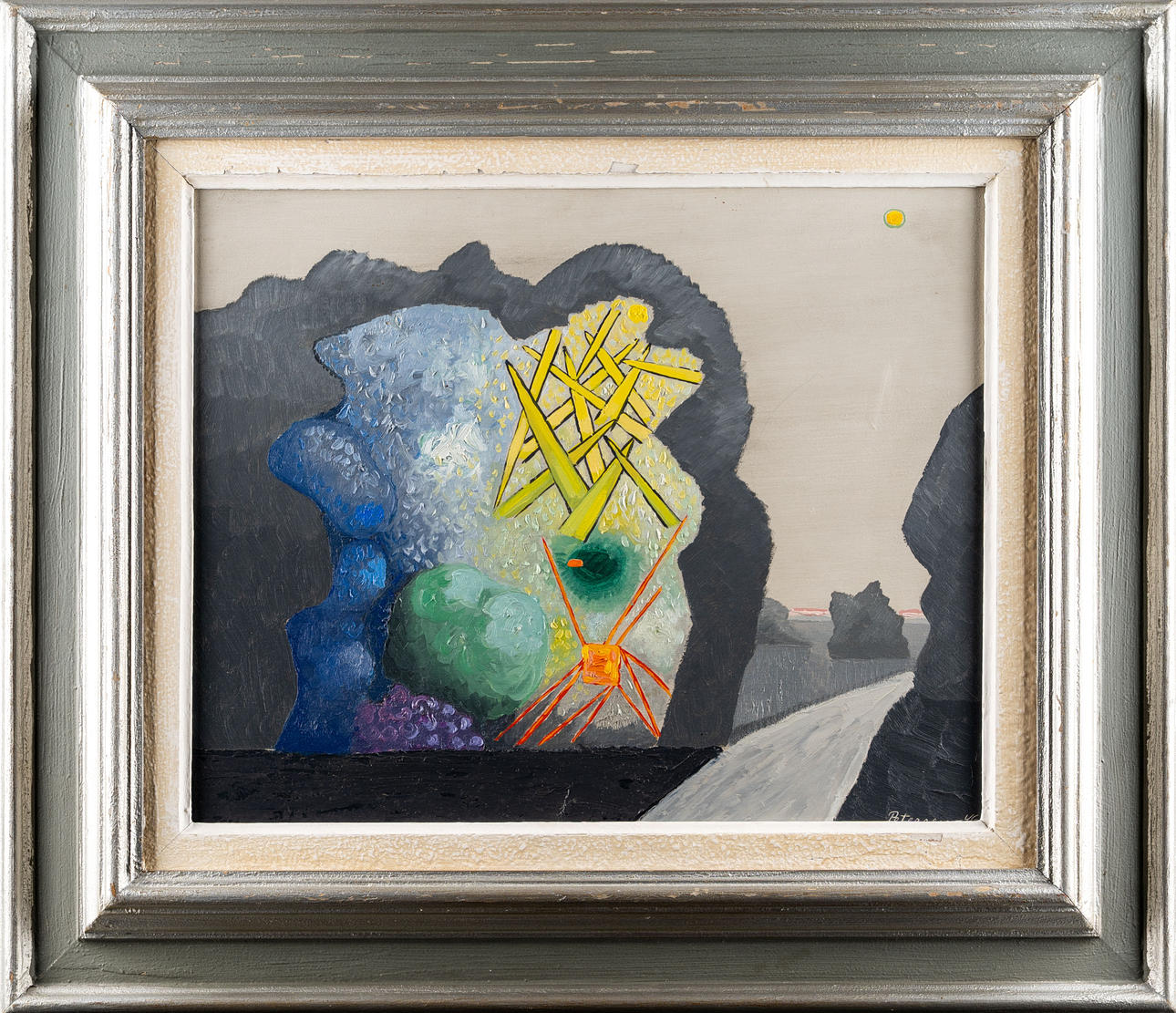 VILHELM BJERKE-PETERSEN. Oil on panel, Surrealist composition, Signed, 1946.