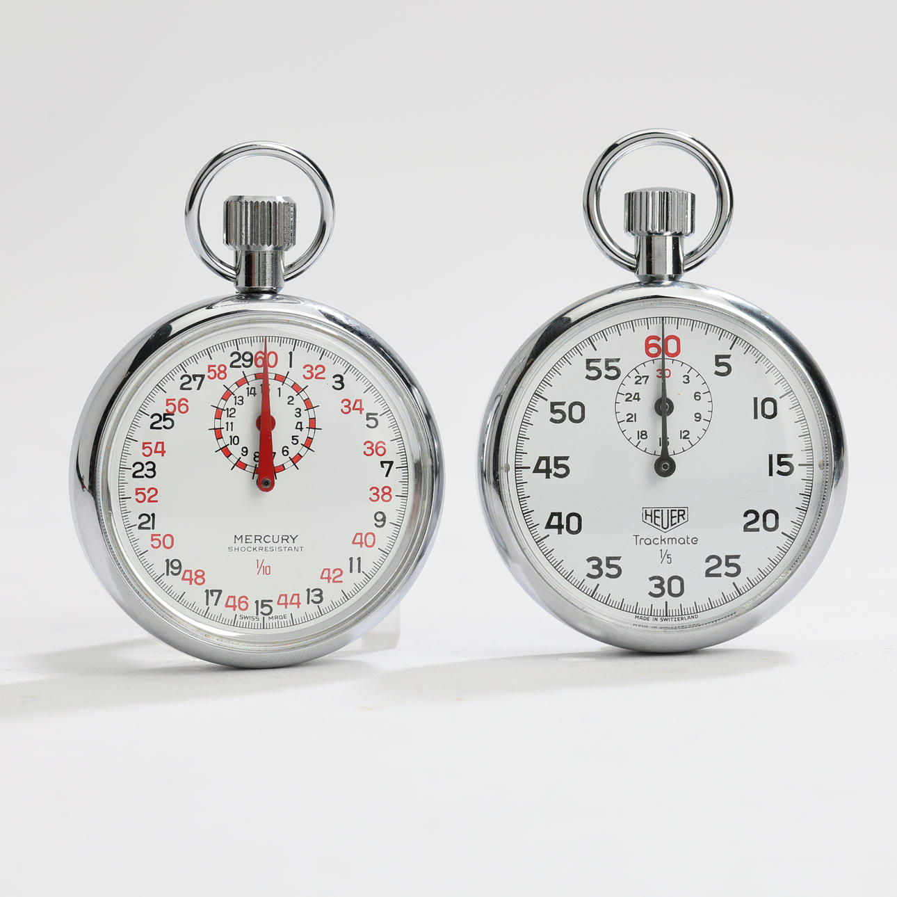 HEUER, Trackmate 1/5 & MERCURY, 1/10, 2 timer/stopwatch, white