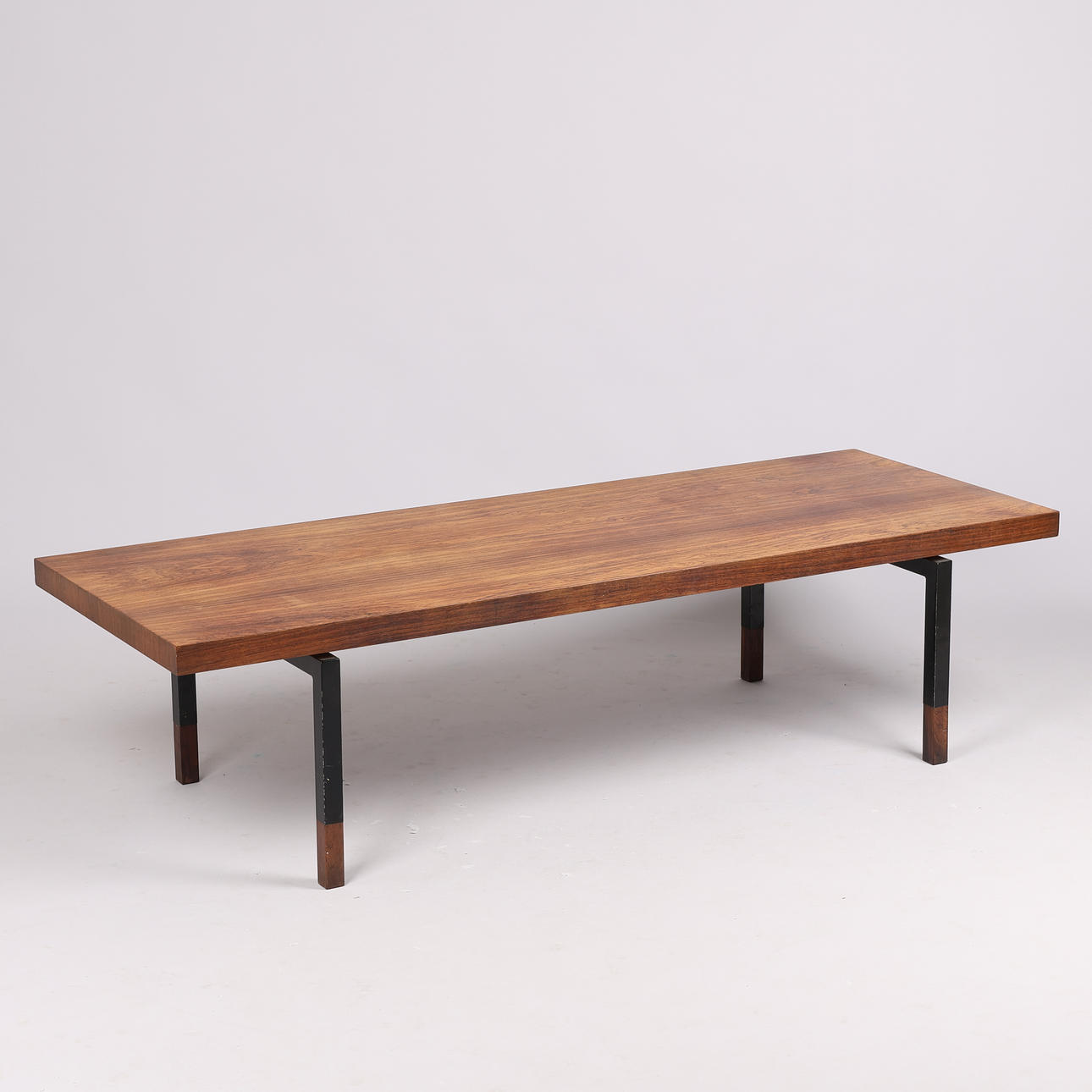 JOHANNES  AASBJERG ANDERSEN. Rectangular coffee table rosewood and black painted metal, Denmark, designed 1959.