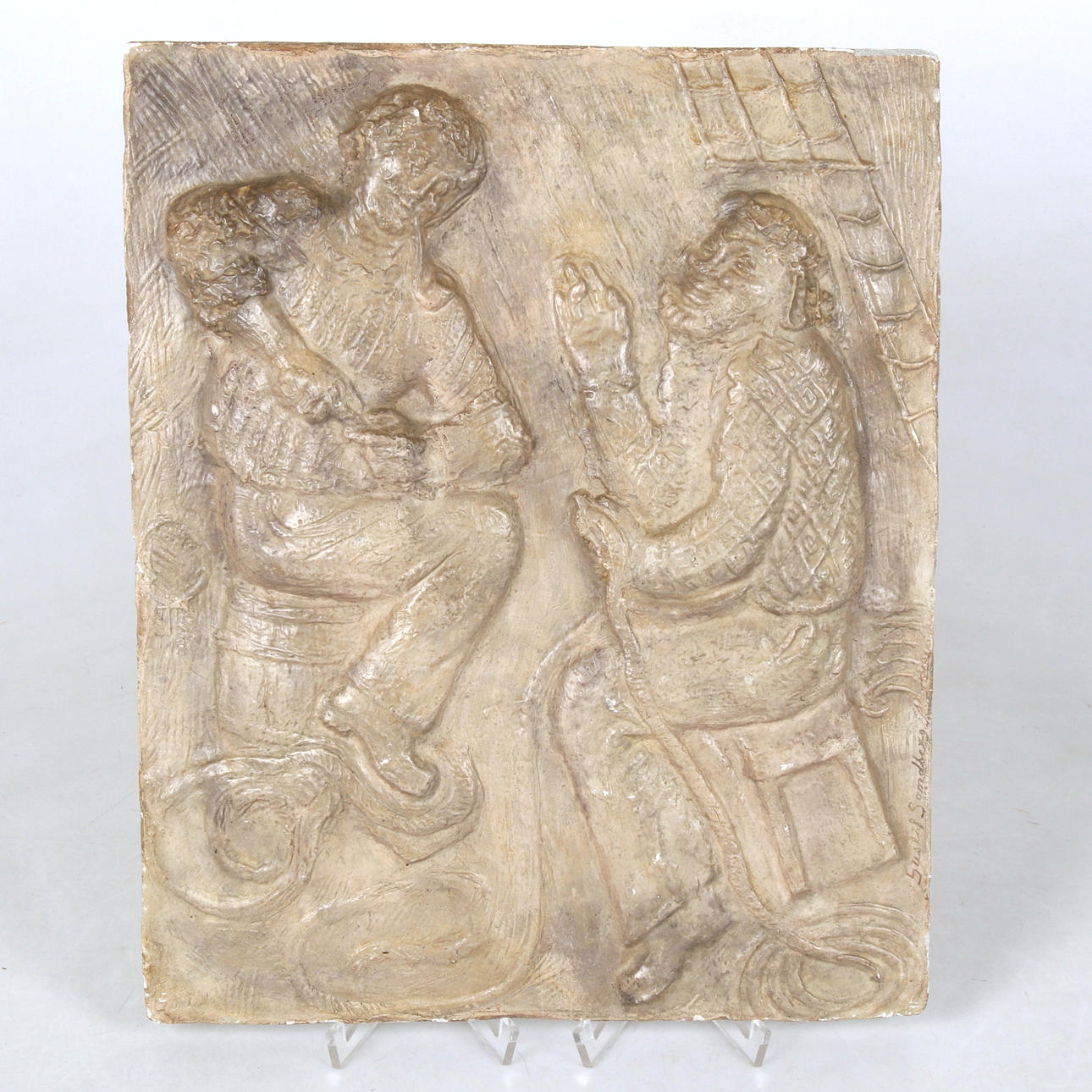 GUSTAF SANDBERG. Relief, patinated plaster, signed.