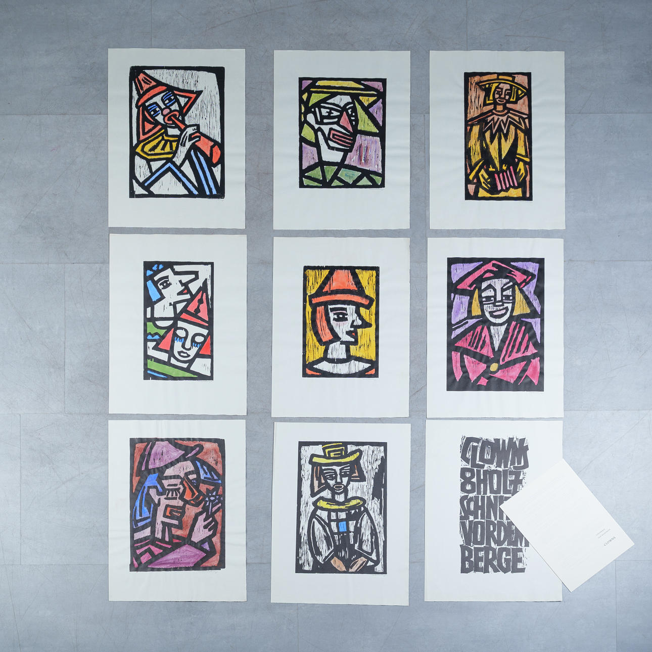 FRIEDRICH VORDEMBERGE (1899-1962). Clowns folder, 8 colored woodcuts ...