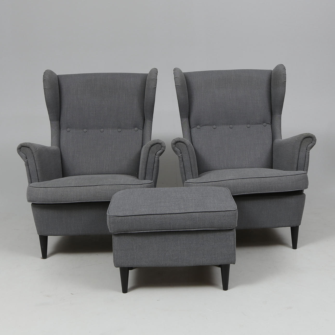STRANDMON, Ear patch armchairs, 2 pcs and stool.