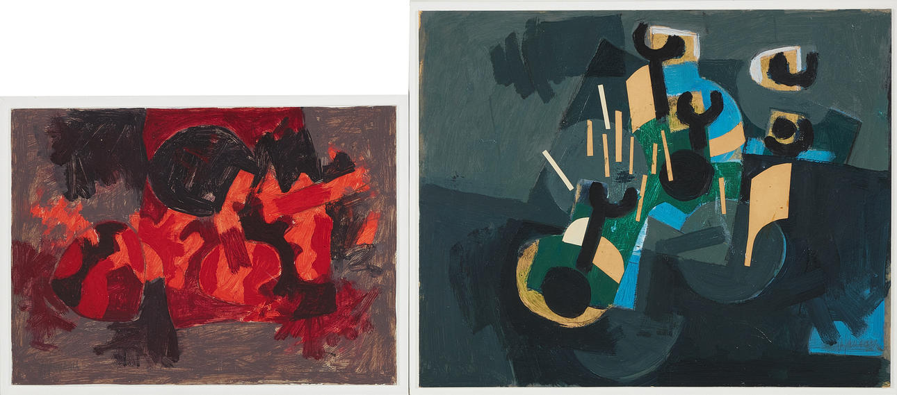 VIDE JANSON. 2 pieces, Compositions, mixed media collages, signed.