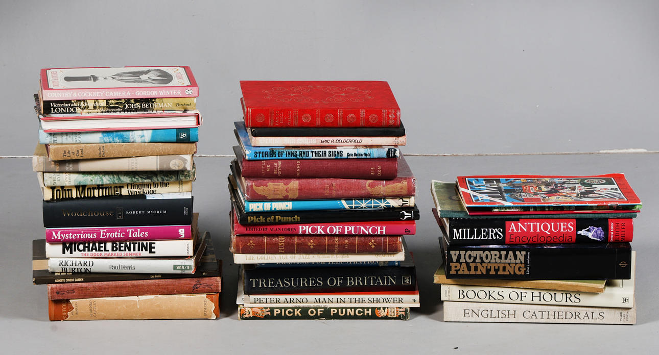 A COLLECTION OF HARDBACK REFERENCE BOOKS, PUNCH ANNUALS, ETC.