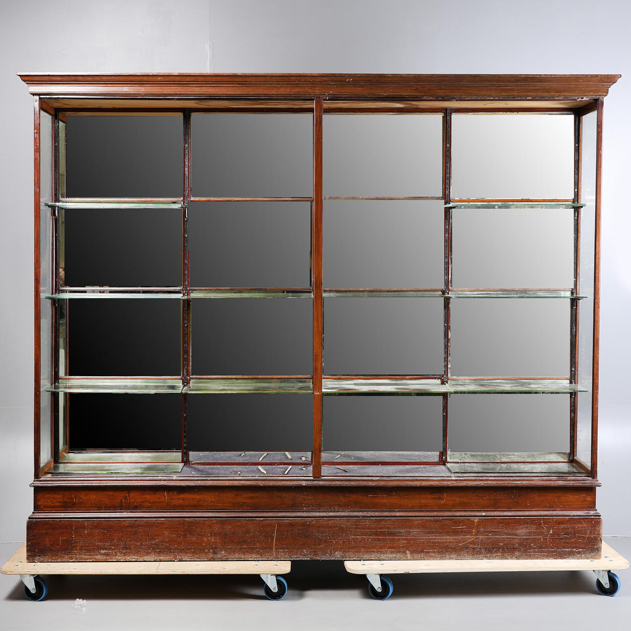 A LARGE VICTORIAN GLAZED SHOP DISPLAY CABINET.