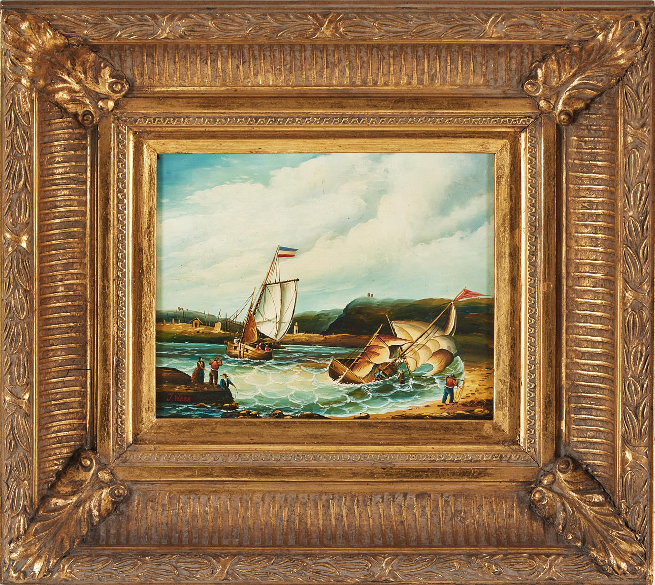 OIDENTIFIERAD KONSTNÄR. Ship motif, oil on panel, signed J. Webb.