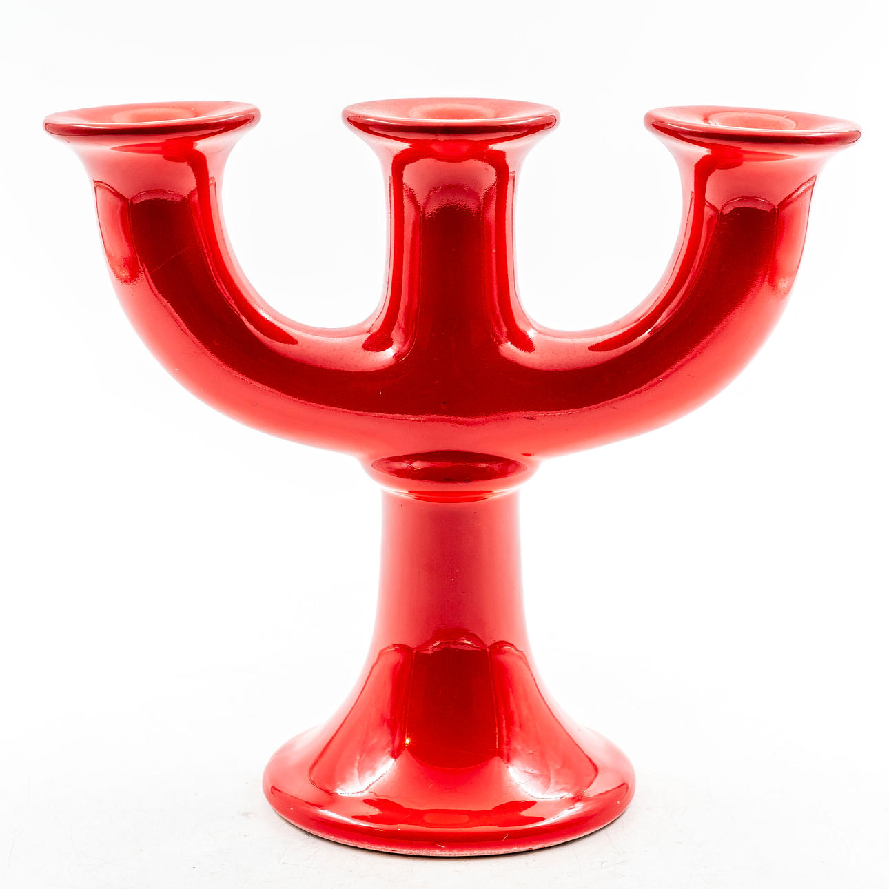 LISA LARSON. Candelabra, Ceramic, Red, 20th century.