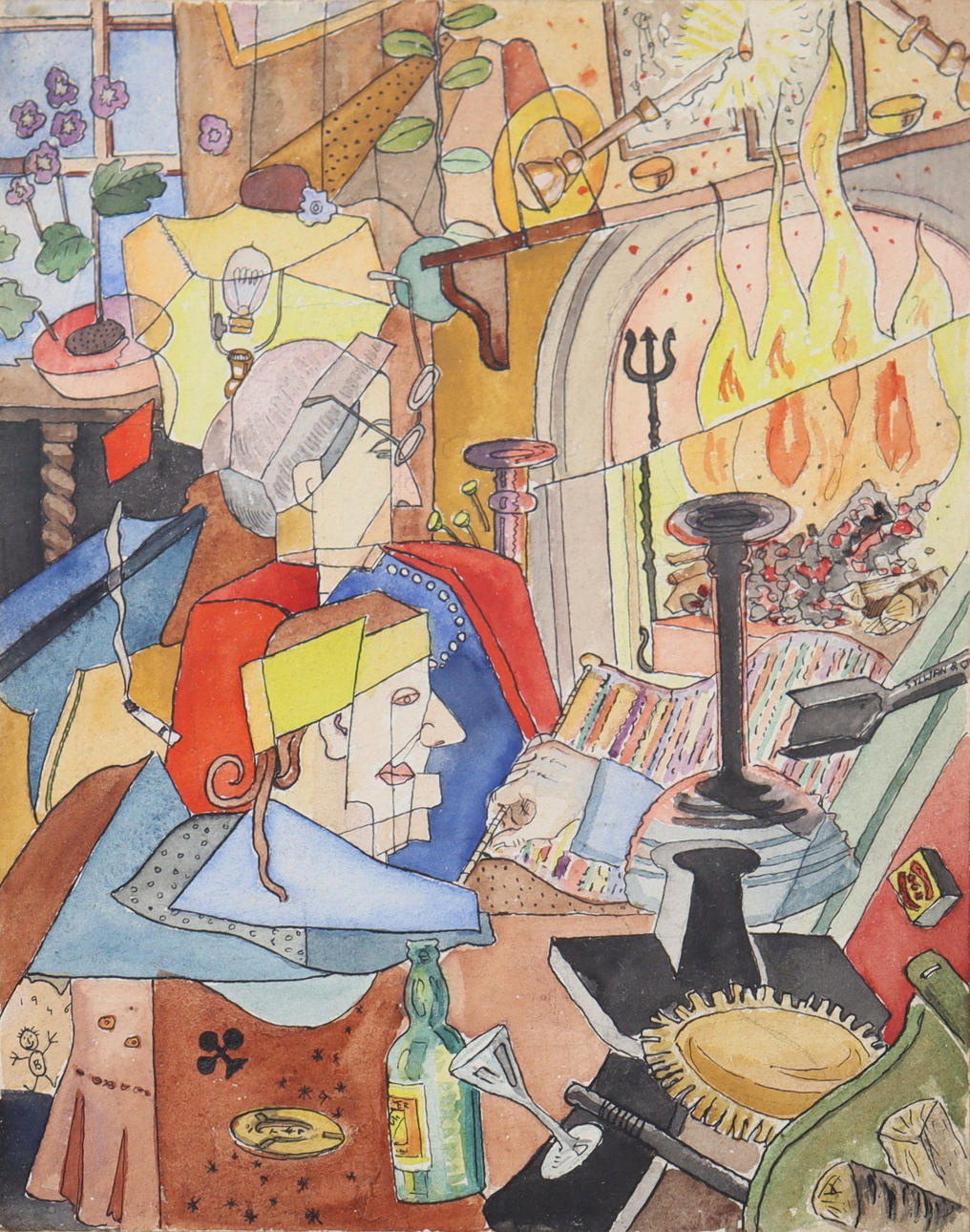 OIDENTIFIERAD KONSTNÄR. mixed media, cubist surrealism.