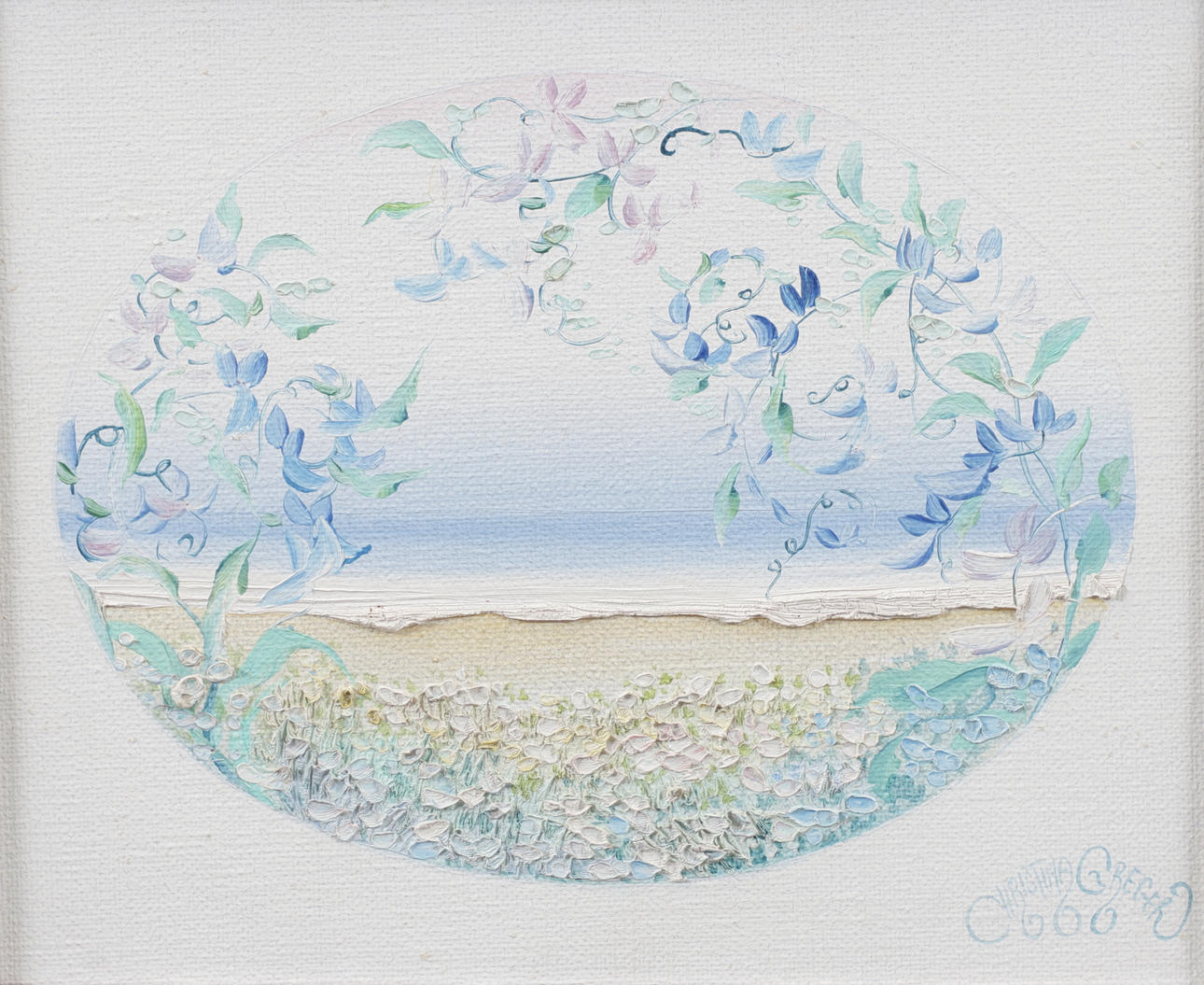 CHRISTINA GREGER. “Beach flowers”, oil on canvas, signed.