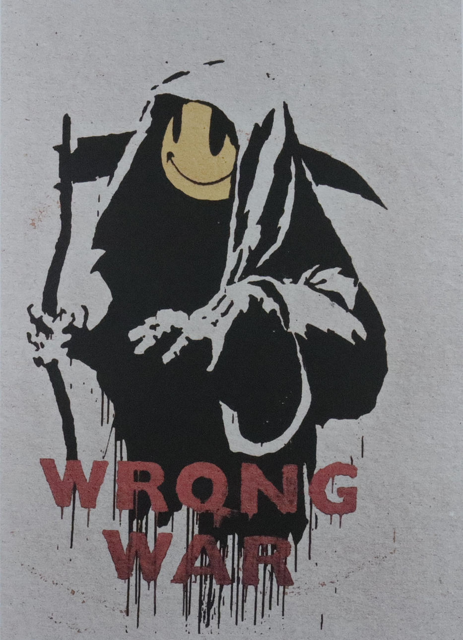 - “Wrong War”, Banksy motif, color offset print.