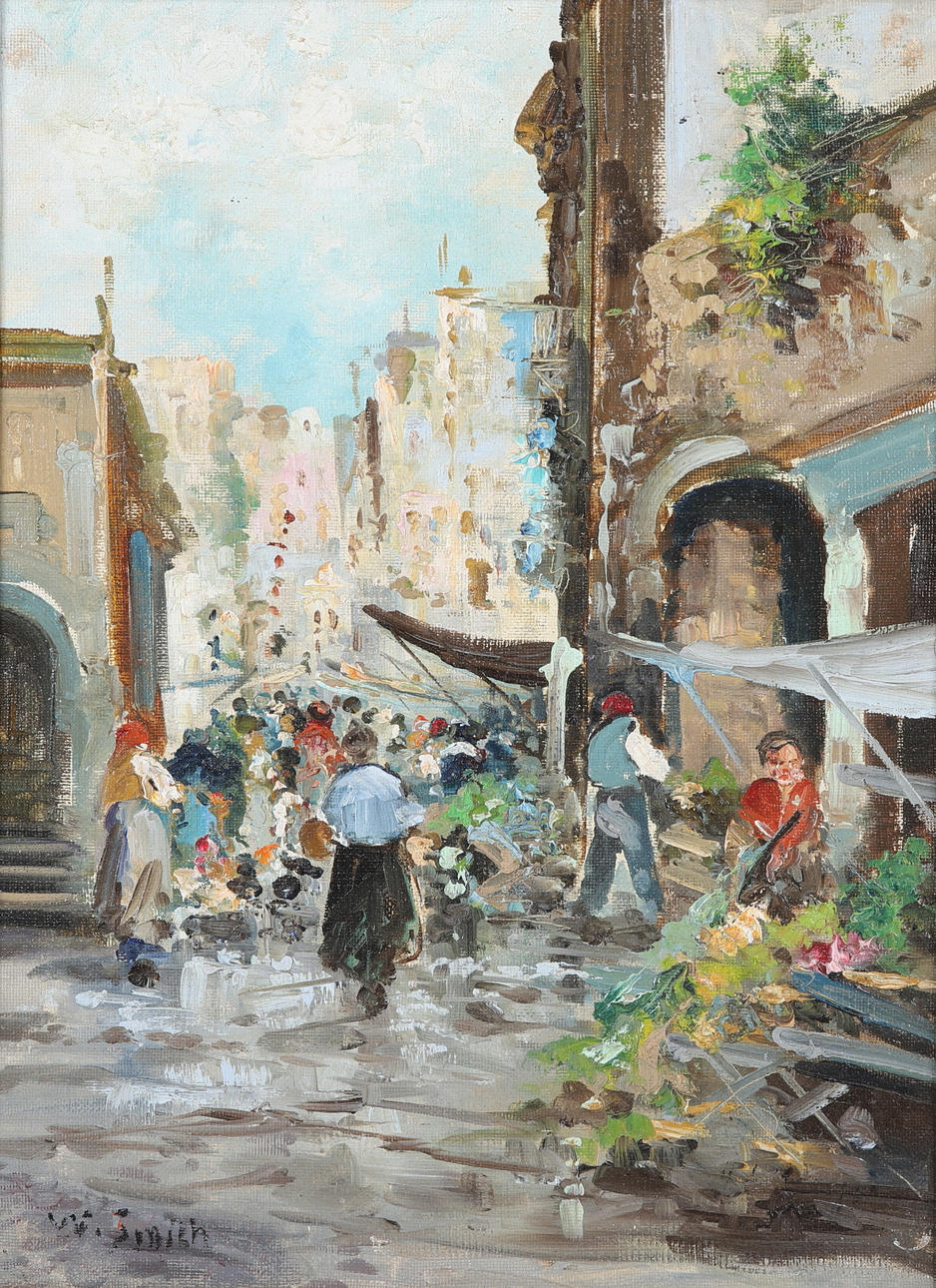 WILHELM SMITH. oil on canvas, cityscape, signed.