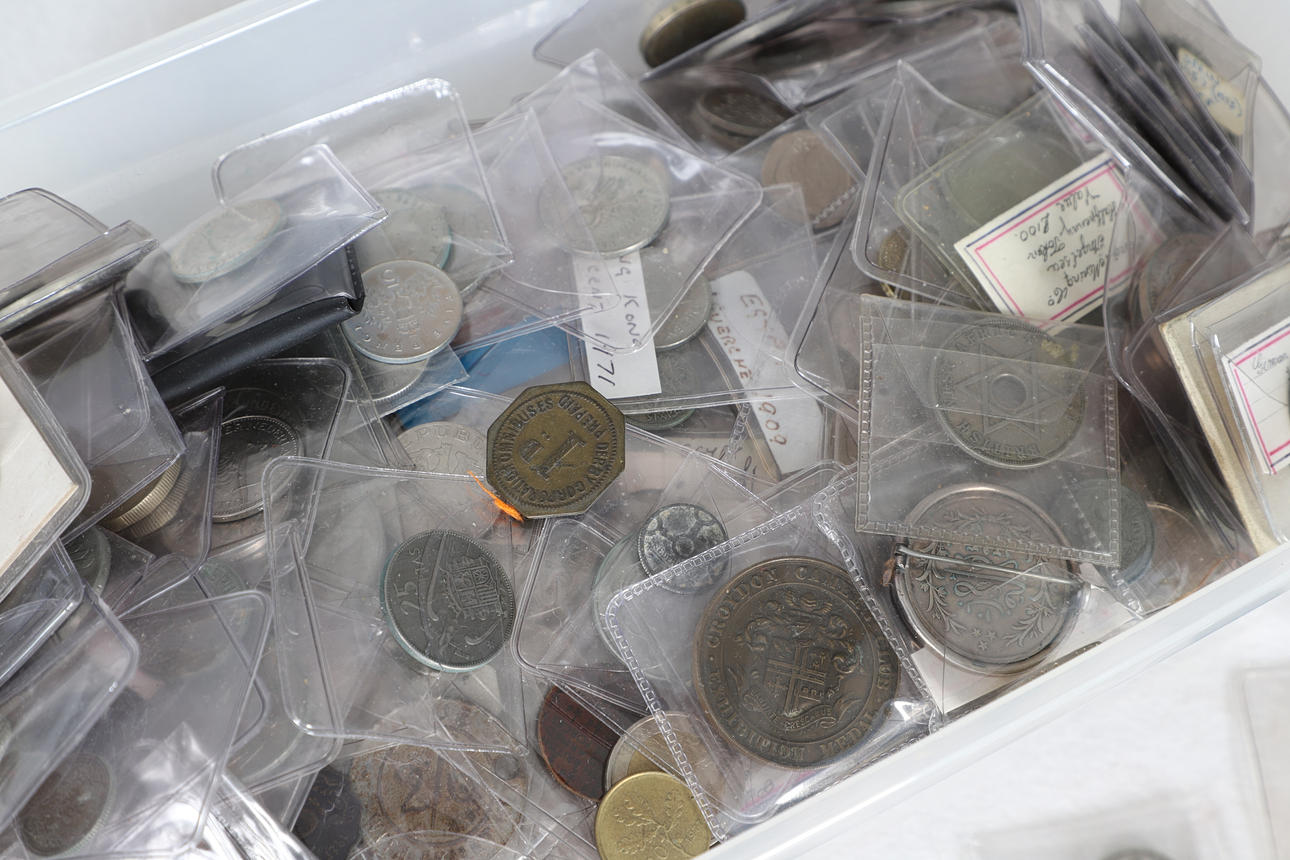 A LARGE COLLECTION OF ASSORTED WORLD COINS. Coins, Medals & Stamps ...