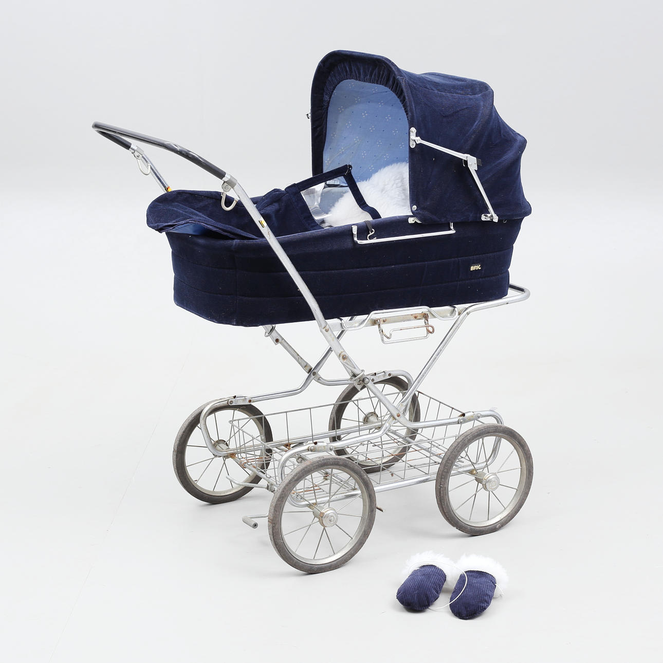 STROLLER AND RIDING BAG, navy blue corduroy, Brio.