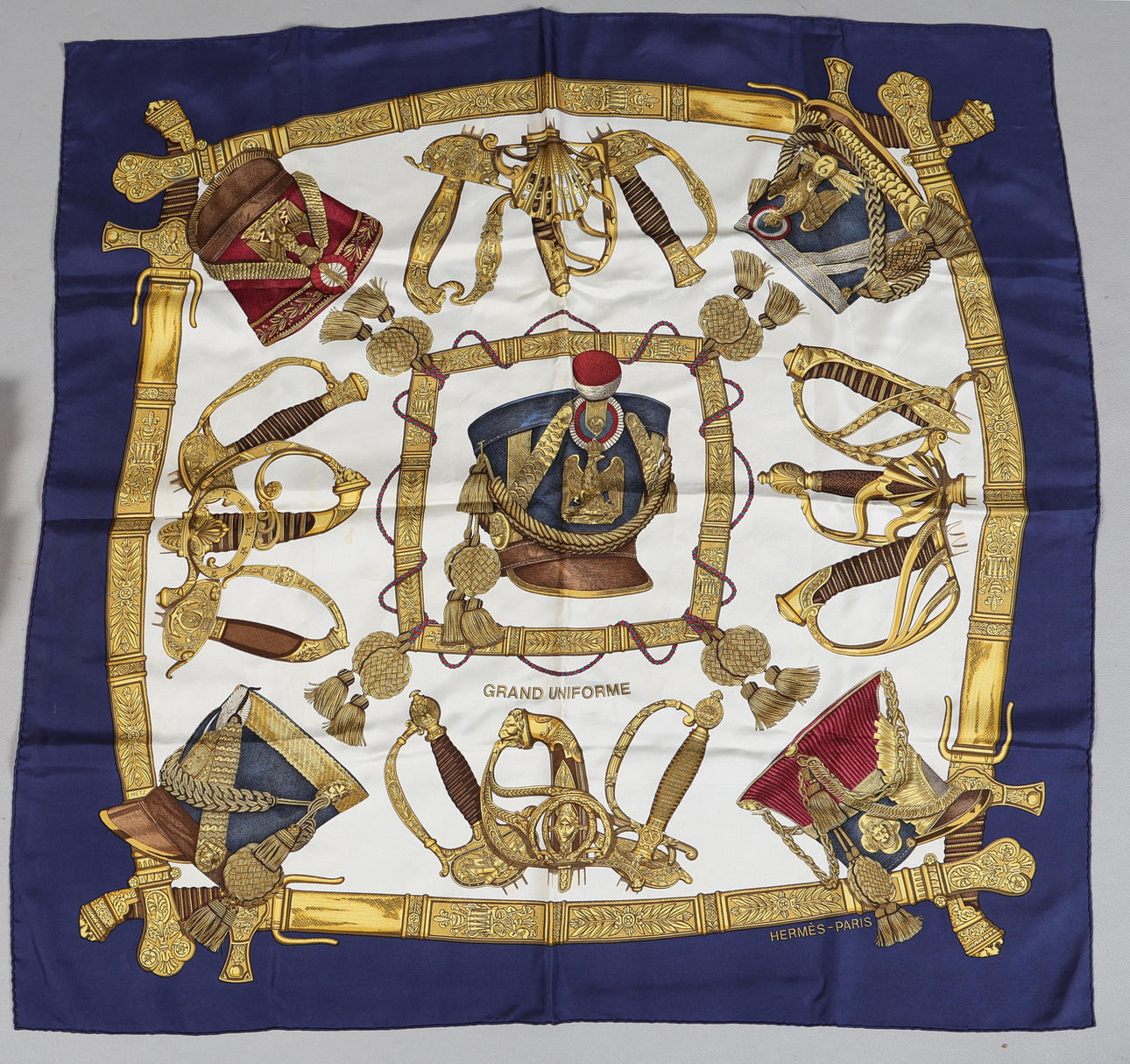 HERMÈS. A SILK "GRAND UNIFORME" SCARF.
