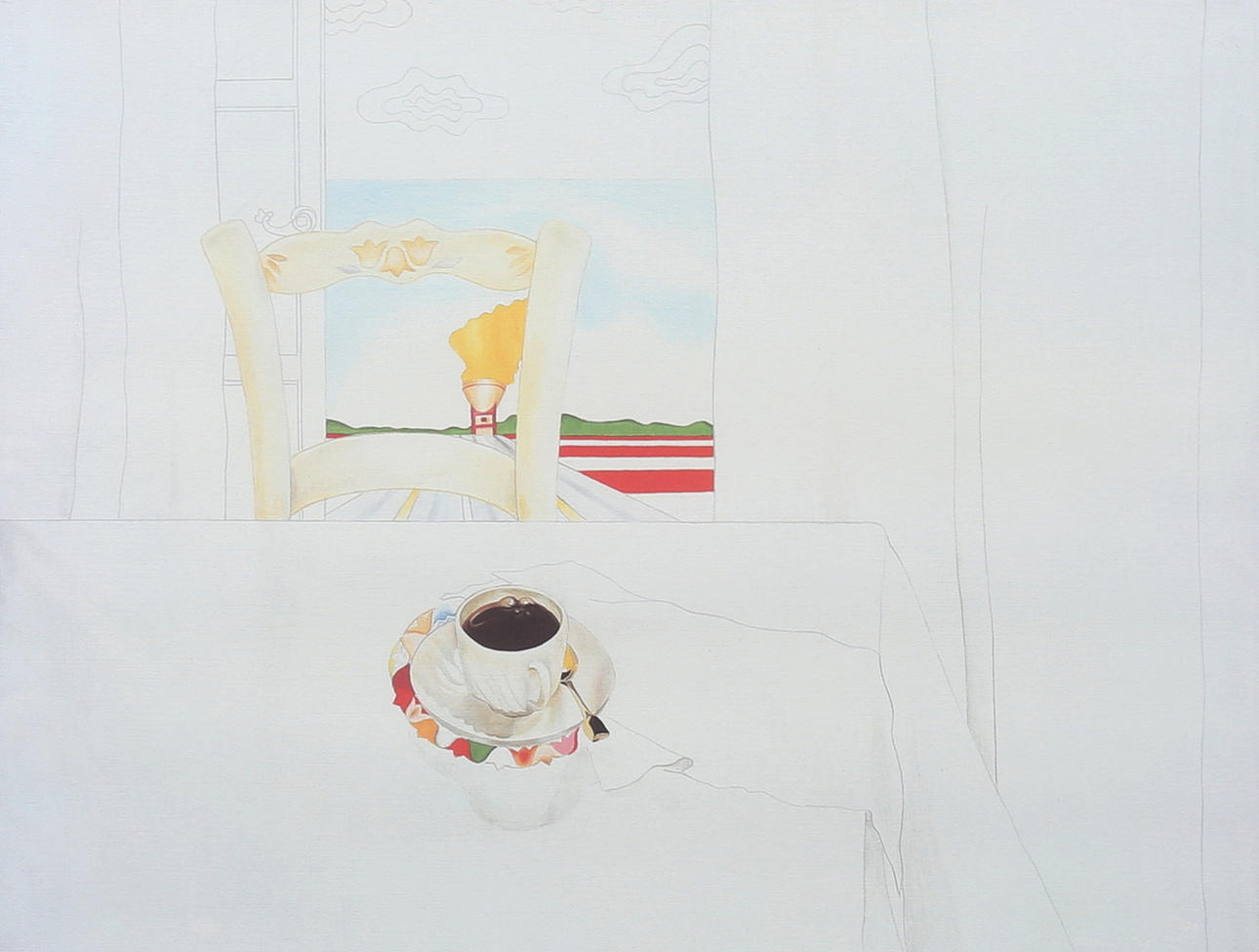 GUDRUN VON LEITNER. Colour lithograph, coffee cup on table, signed, numbered 76/500.