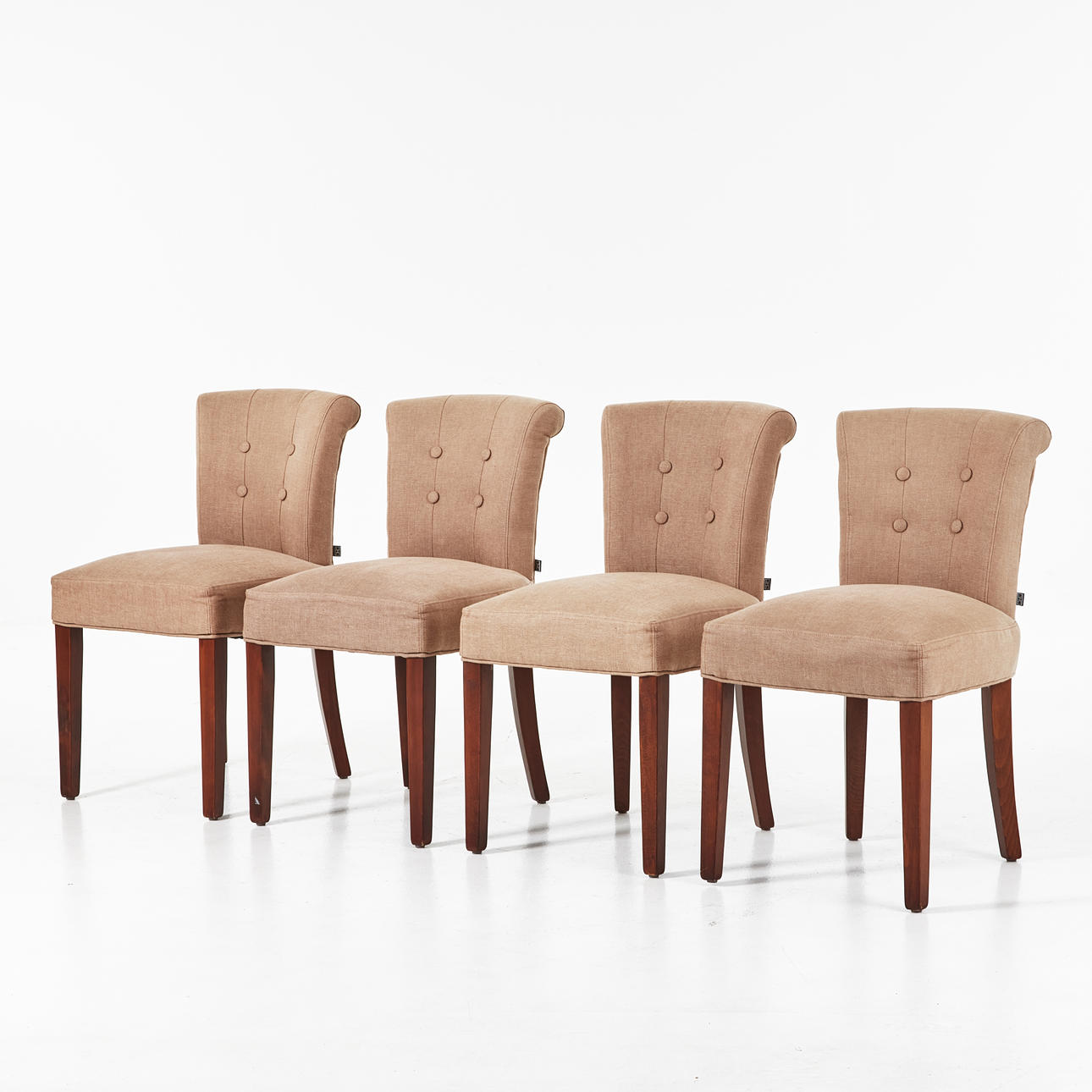 EICHHOLTZ. Chairs, 4 pieces, “Key Largo”, brown stained wood, solid padding, marked.