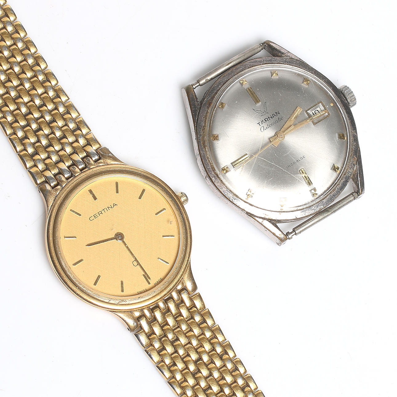 ARMBANDSUR, 2 st, rostfritt stål, Tärnan Automatic Incabloc och Certina, 1900-tal.