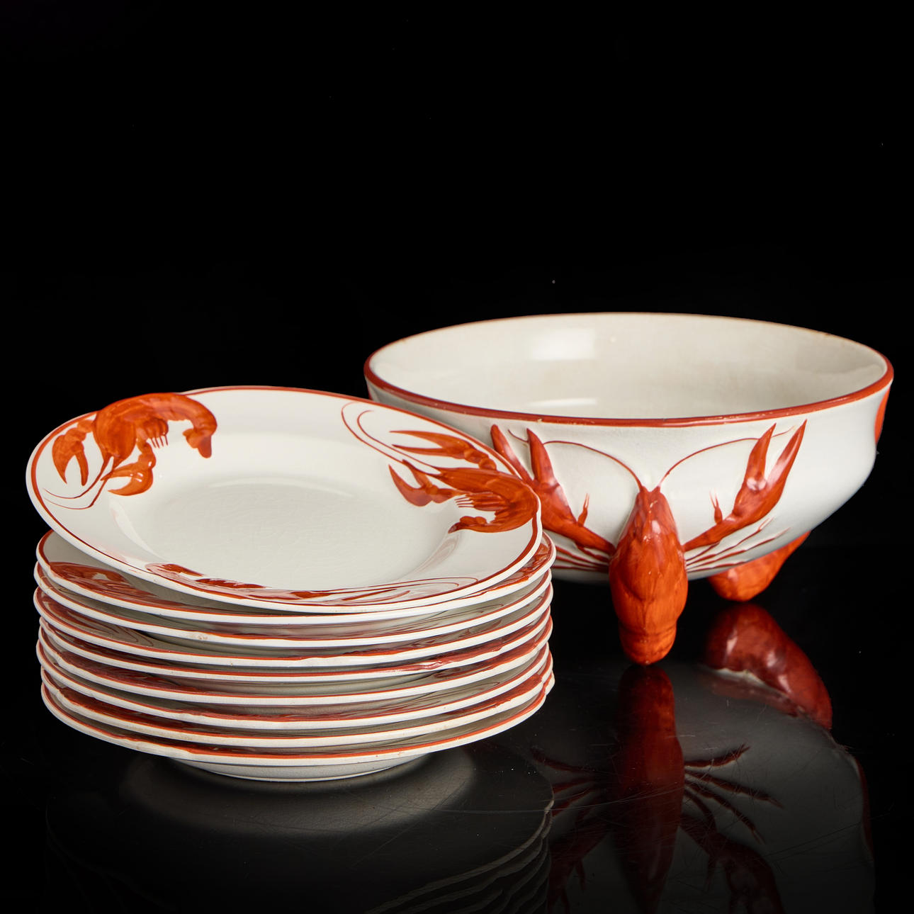 CRAYFISH TABLEWARE, 10 pieces, flintware. Rörstrand 1920s.