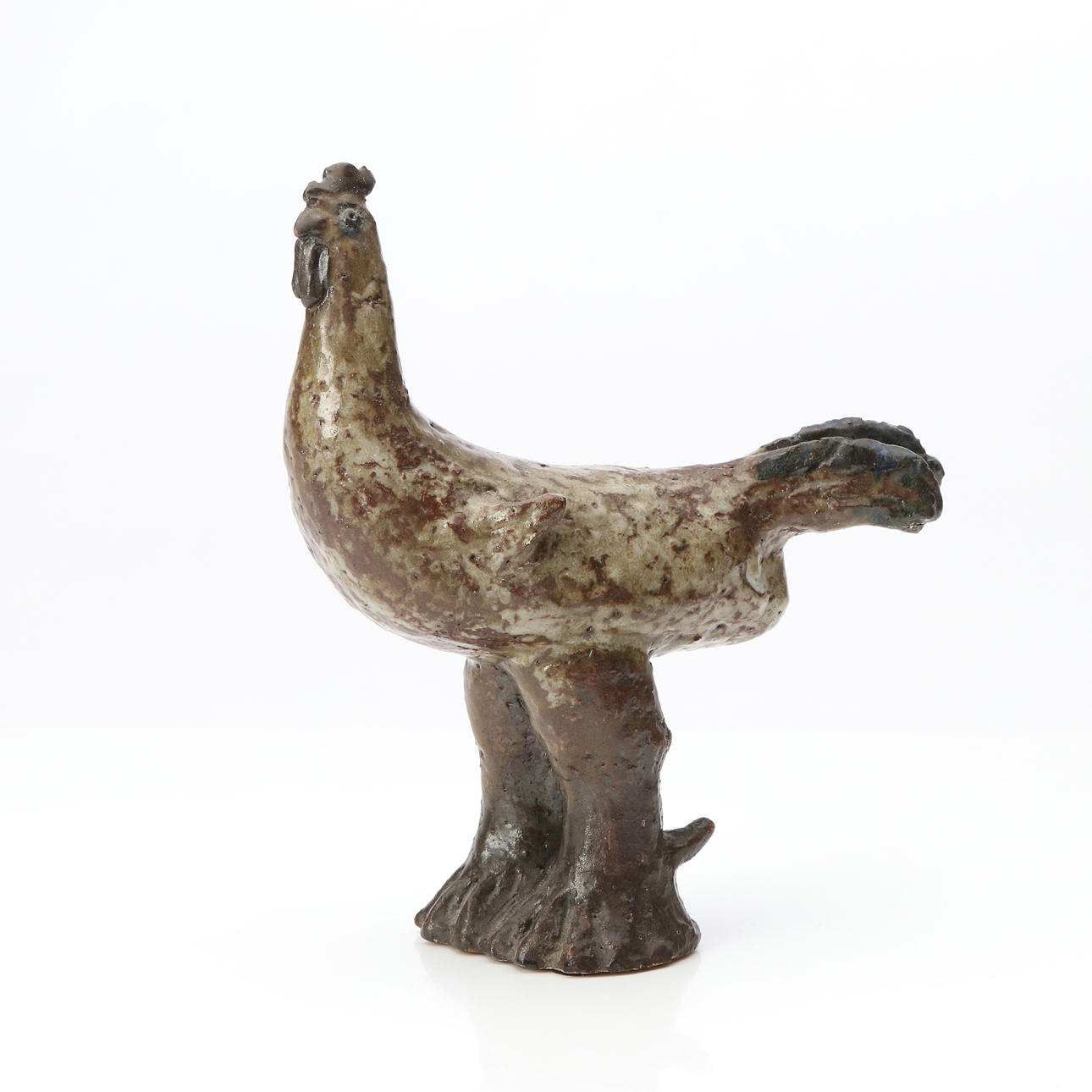 ÅKE HOLM. CERAMIC SCULPTURE. Glazed ceramics. Rooster. Signed below.