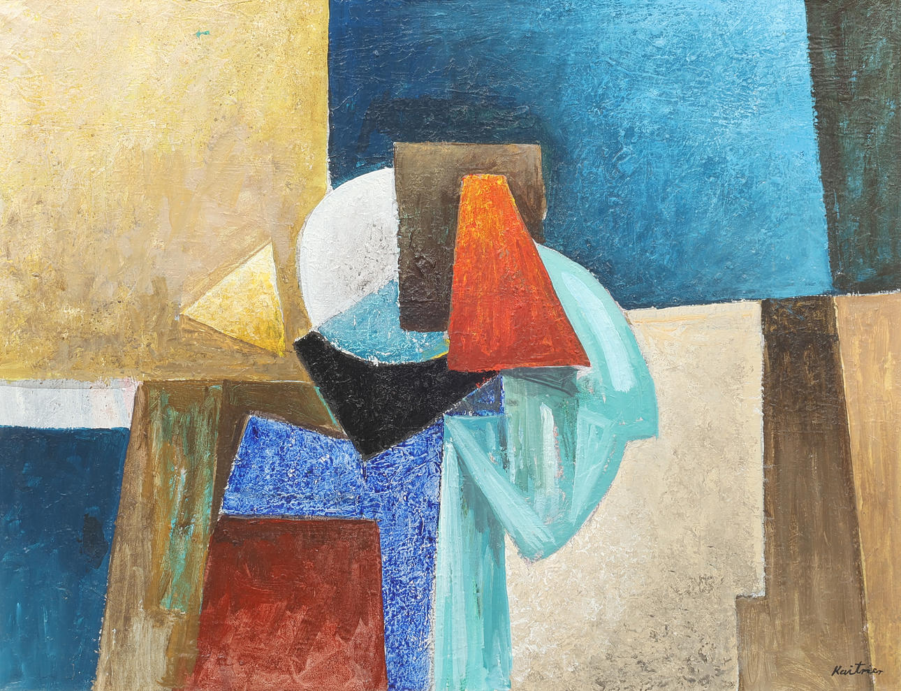 KAI TRIER (1902-1990). Abstract composition 1960s, oil on canvas, signed.