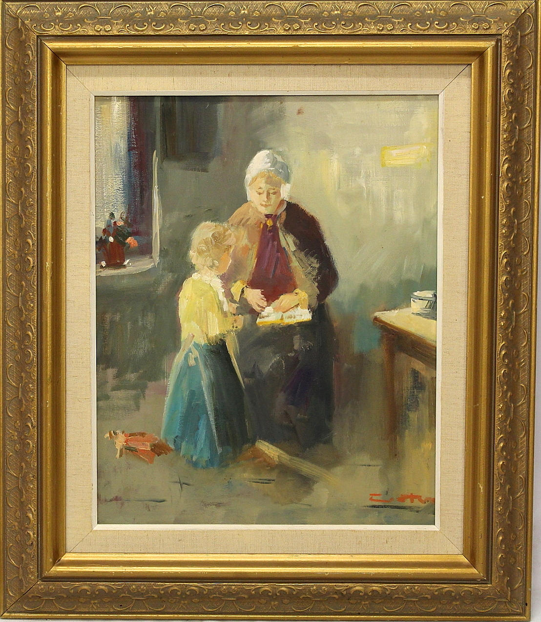 NICOLAI COSTER. olja på duk, "Kvinna med barn " signerad.