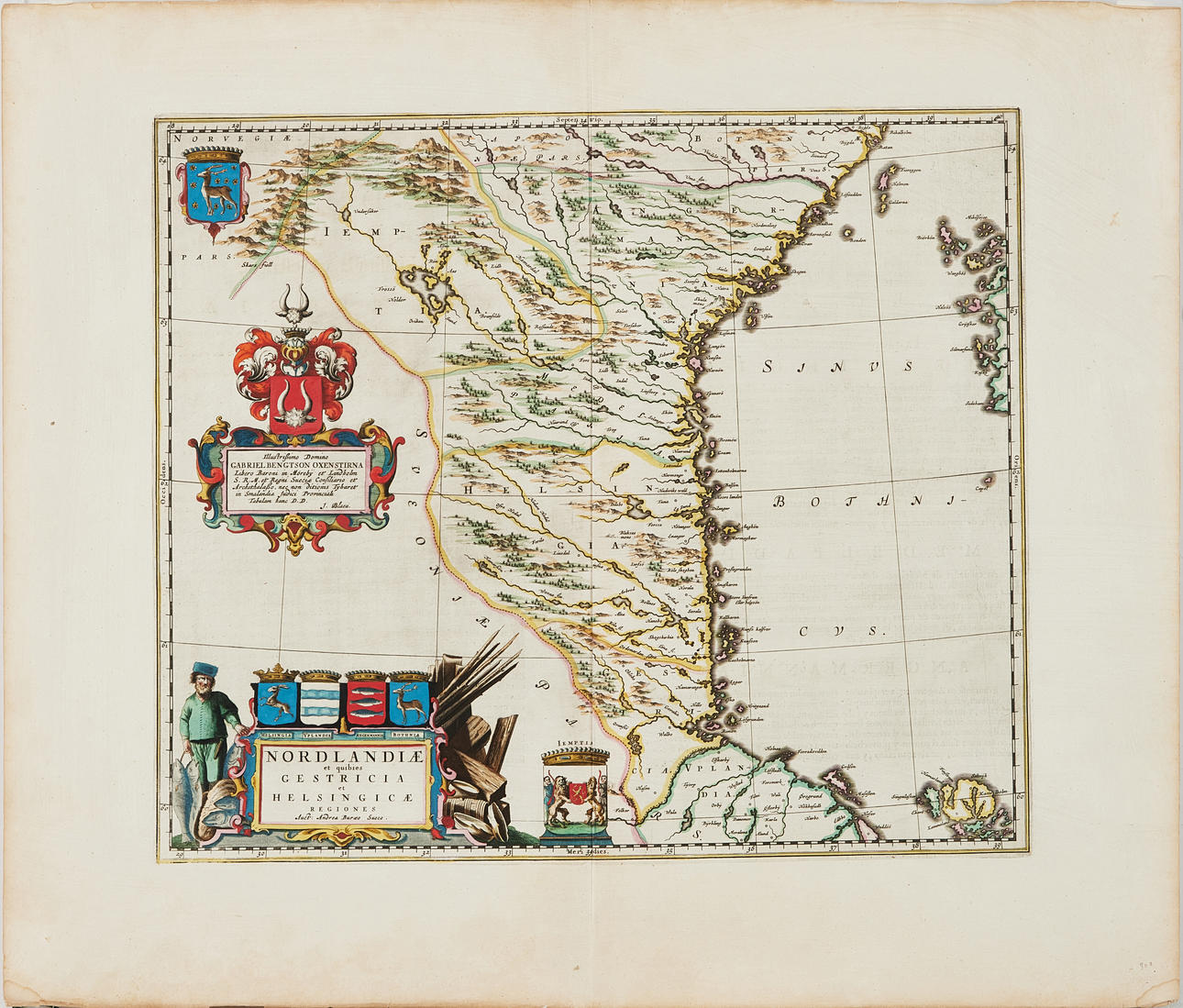 MAP NORRLAND, BLAEU, HAND COLOURED MAP, APPROX 1660. Books, Maps ...