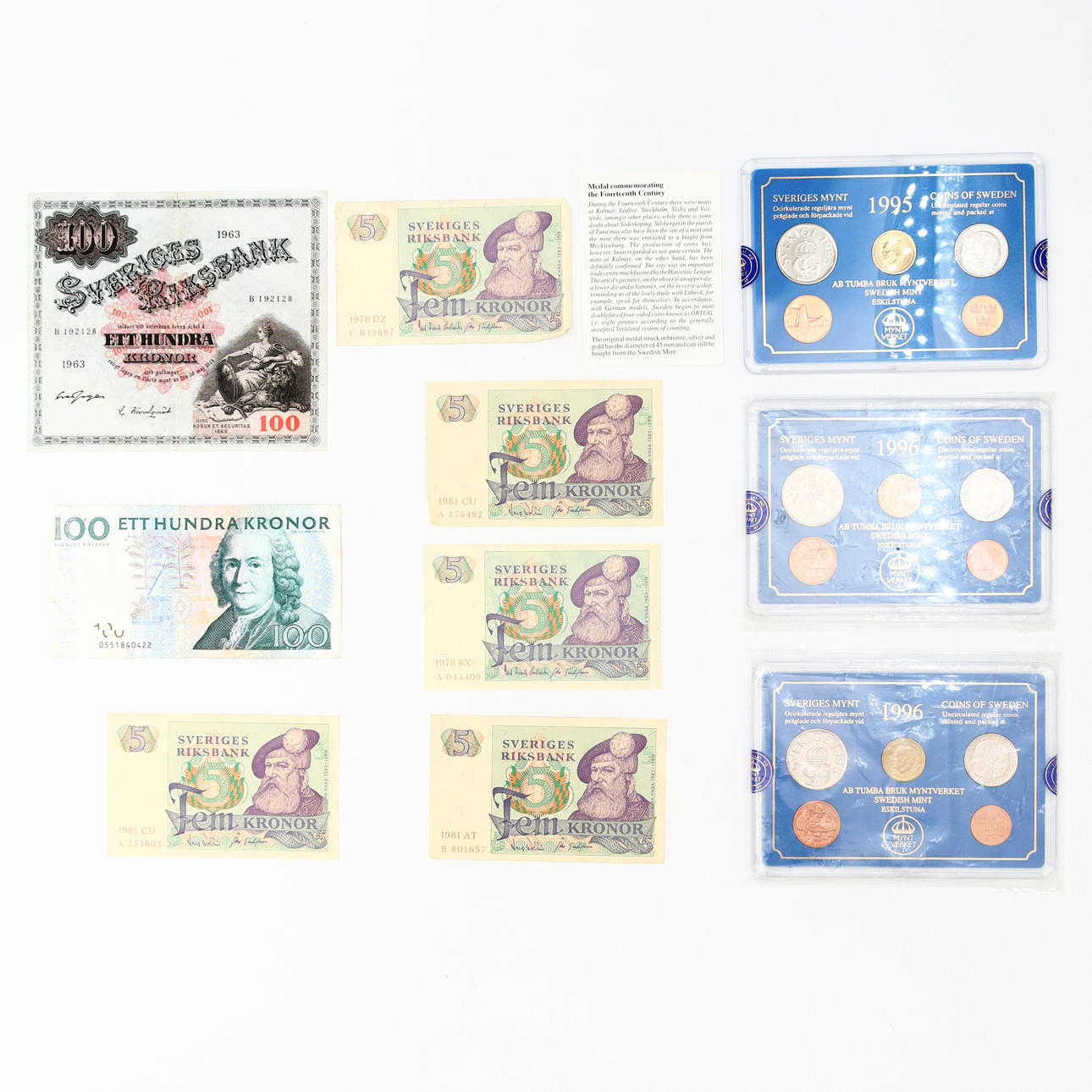 COINS AND SWEDISH BANKNOTES, 1995/96.