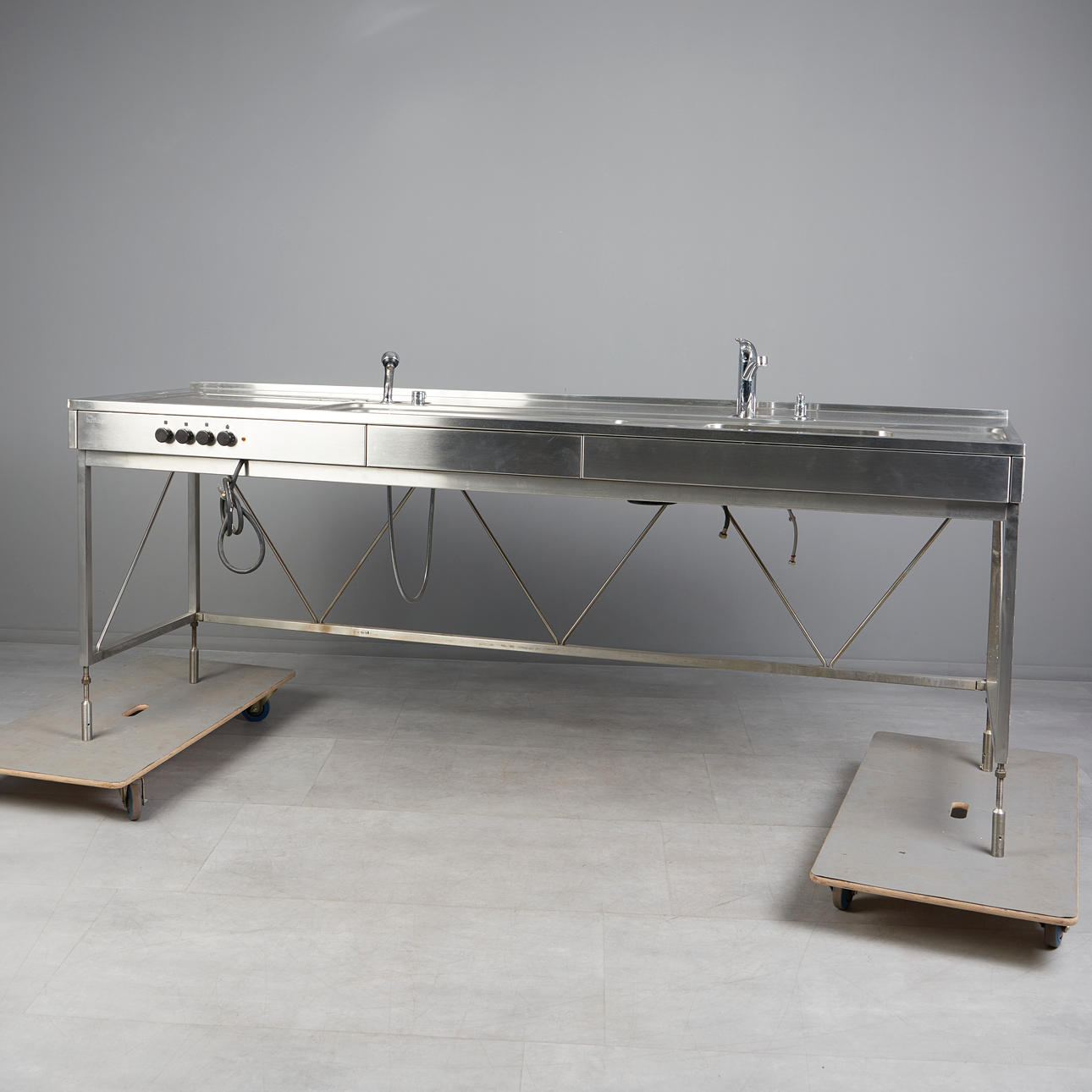 Bulthaup kitchen block/kitchenette, model System 20, stainless steel, 1990s, Germany.