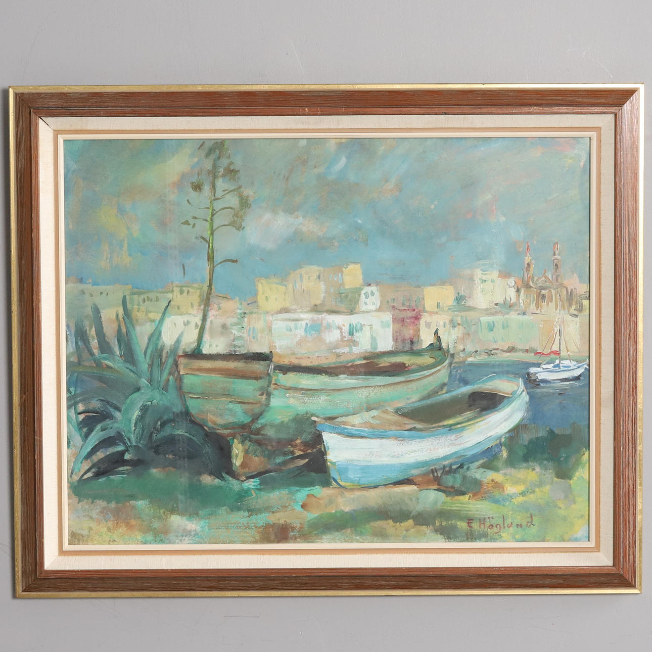 ELIN HÖGLUND. Oil on panel, “Southern Harbour”, signed.