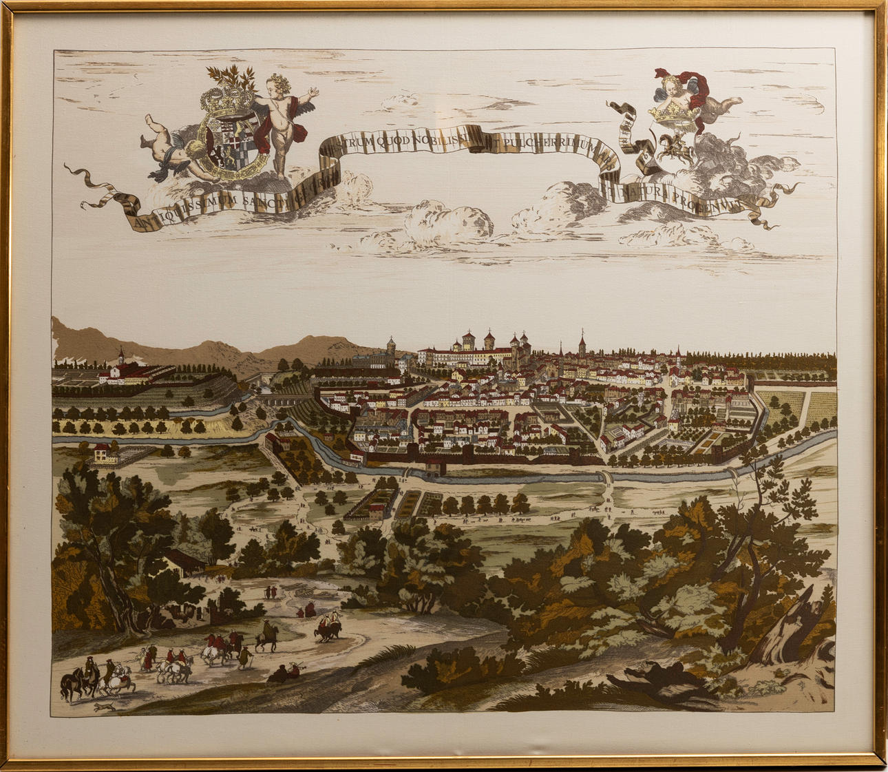 CITY VIEW, colour print on textile, 20th century.