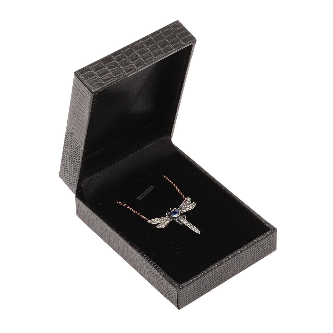 A DIAMOND AND SAPPHIRE DRAGONFLY NECKLACE.