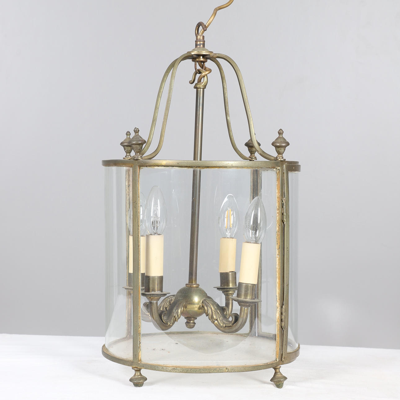 A MODERN GILT METAL CEILING LANTERN.