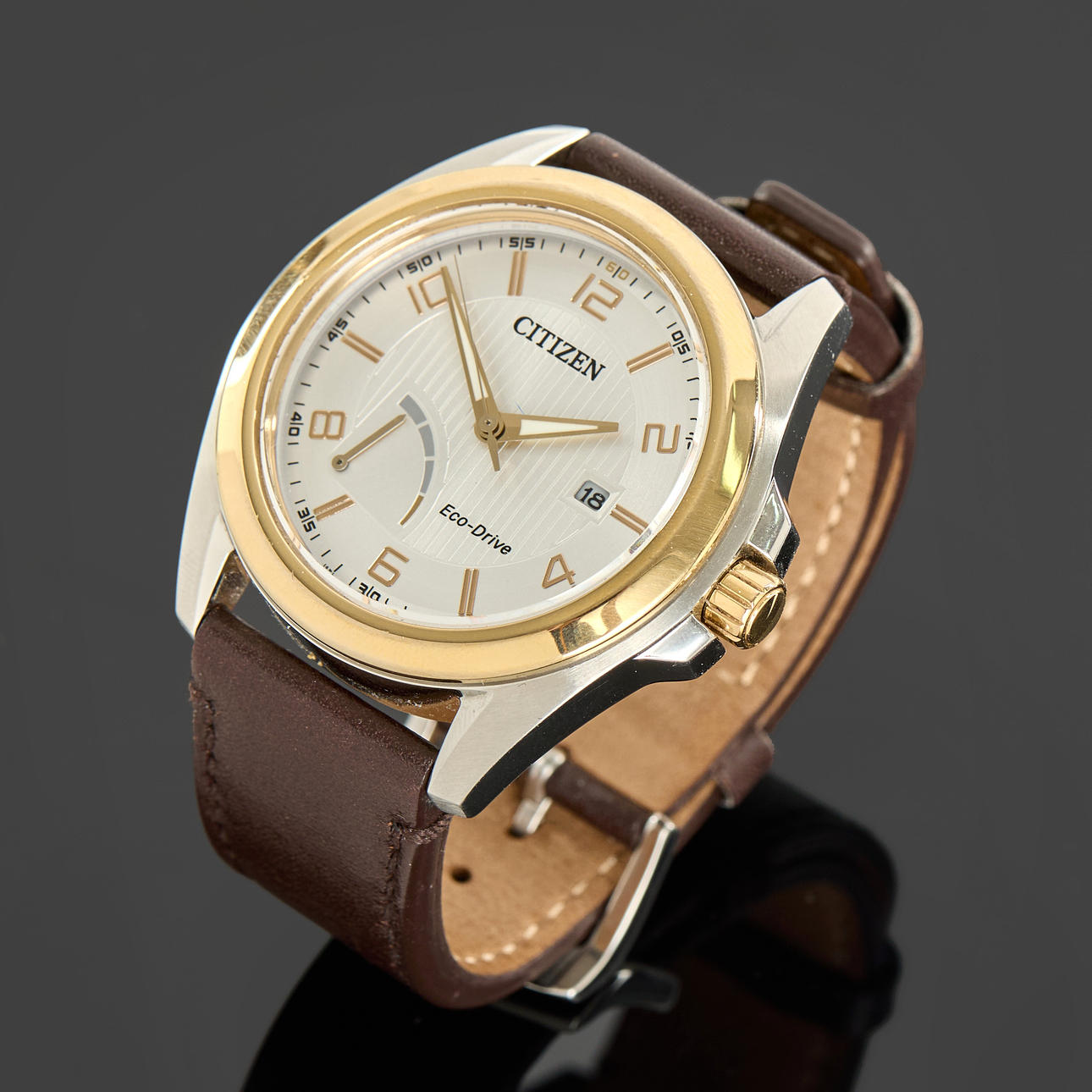 CITIZEN ECO DRIVE, AW 7056-11A. 2022, steel, leather bracelet
