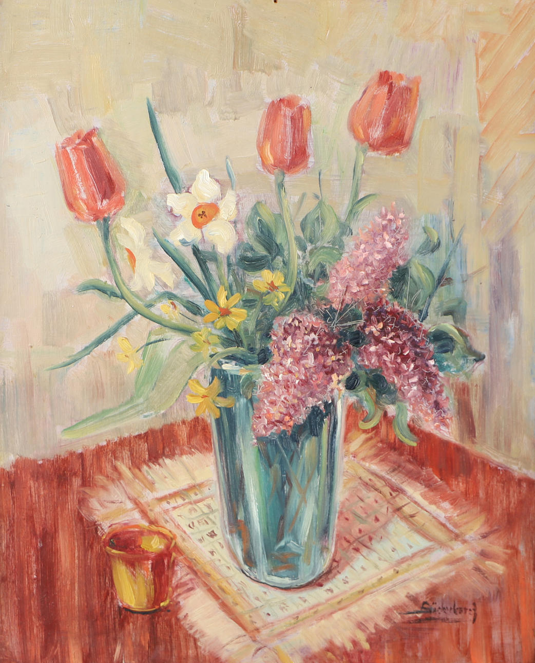 OIDENTIFIERAD KONSTNÄR. Flower still life, oil on panel, signed Söderberg.