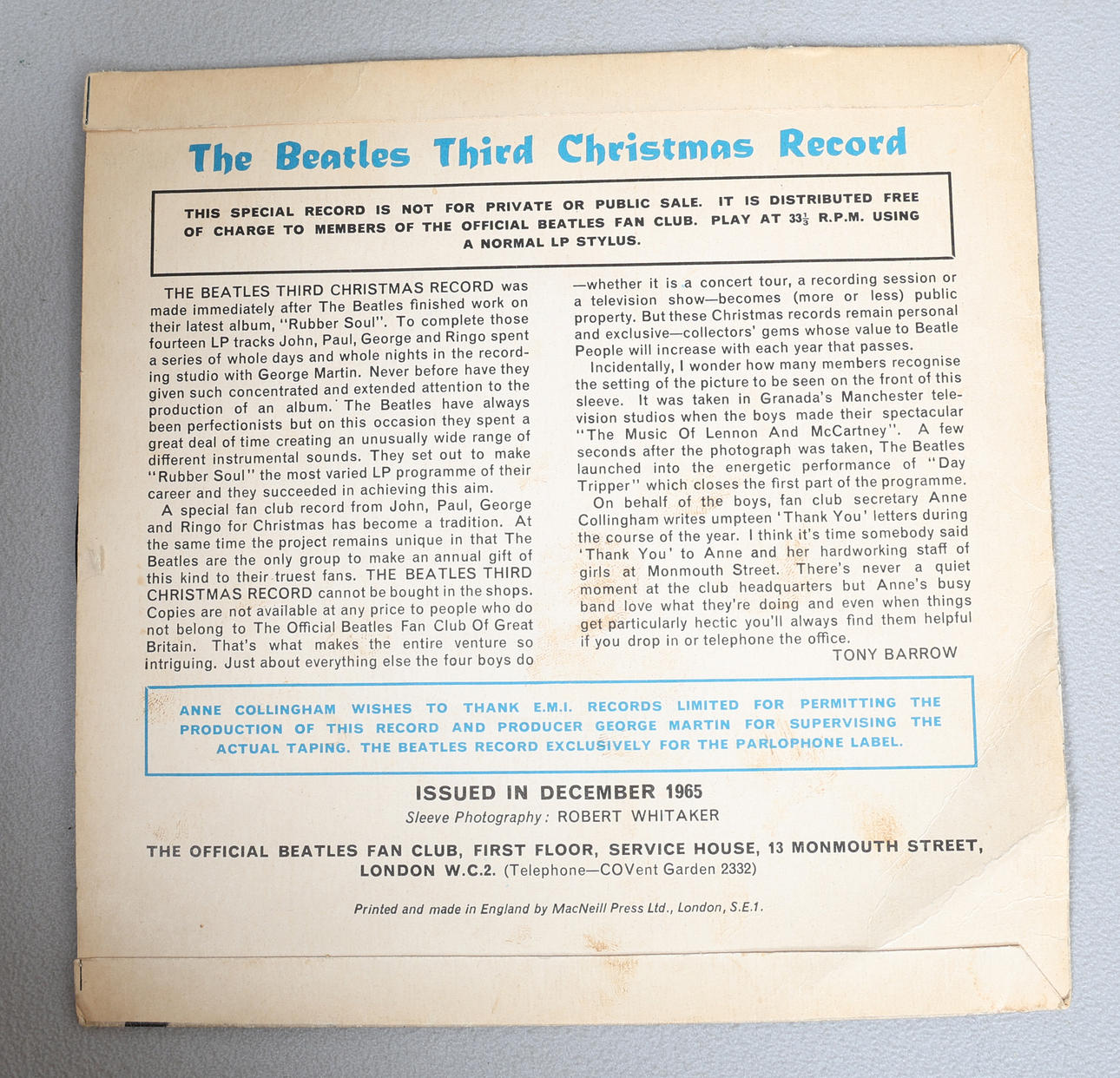 THE BEATLES - THE BEATLES THIRD CHRISTMAS RECORD