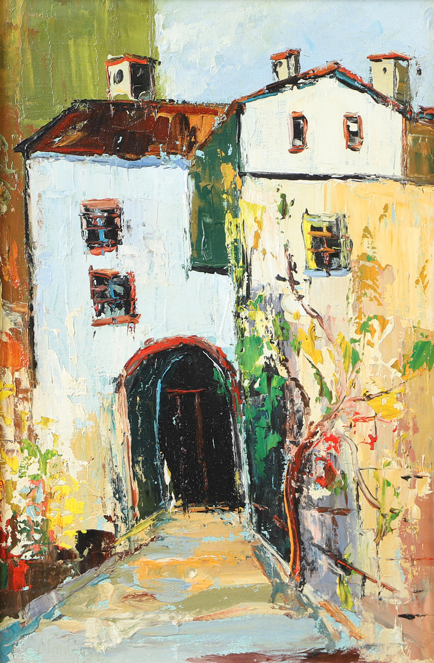 OKÄND KONSTNÄR. City gate, oil on panel, unsigned.