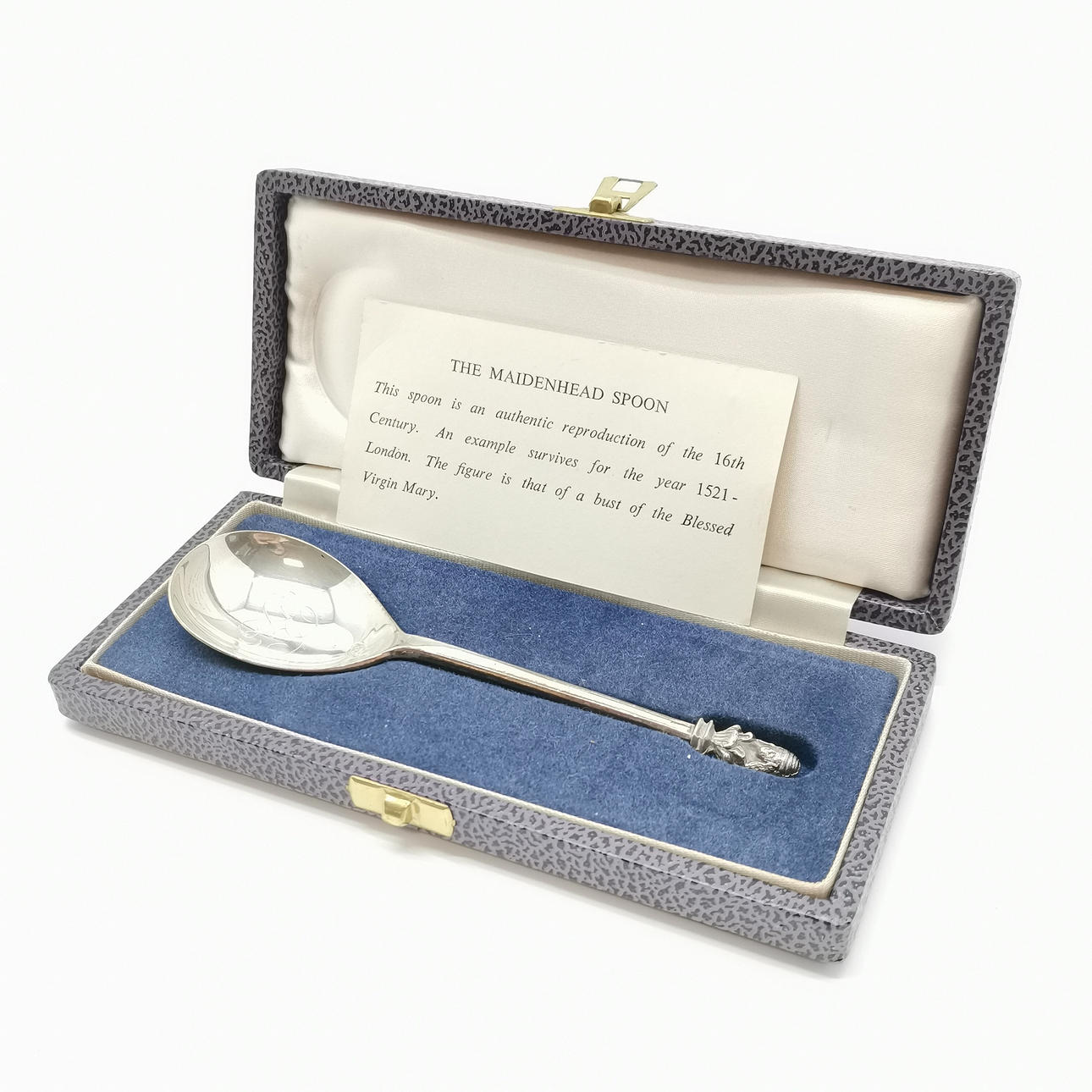 *1977 SILVER MAIDENHEAD SPOON IN CASE.