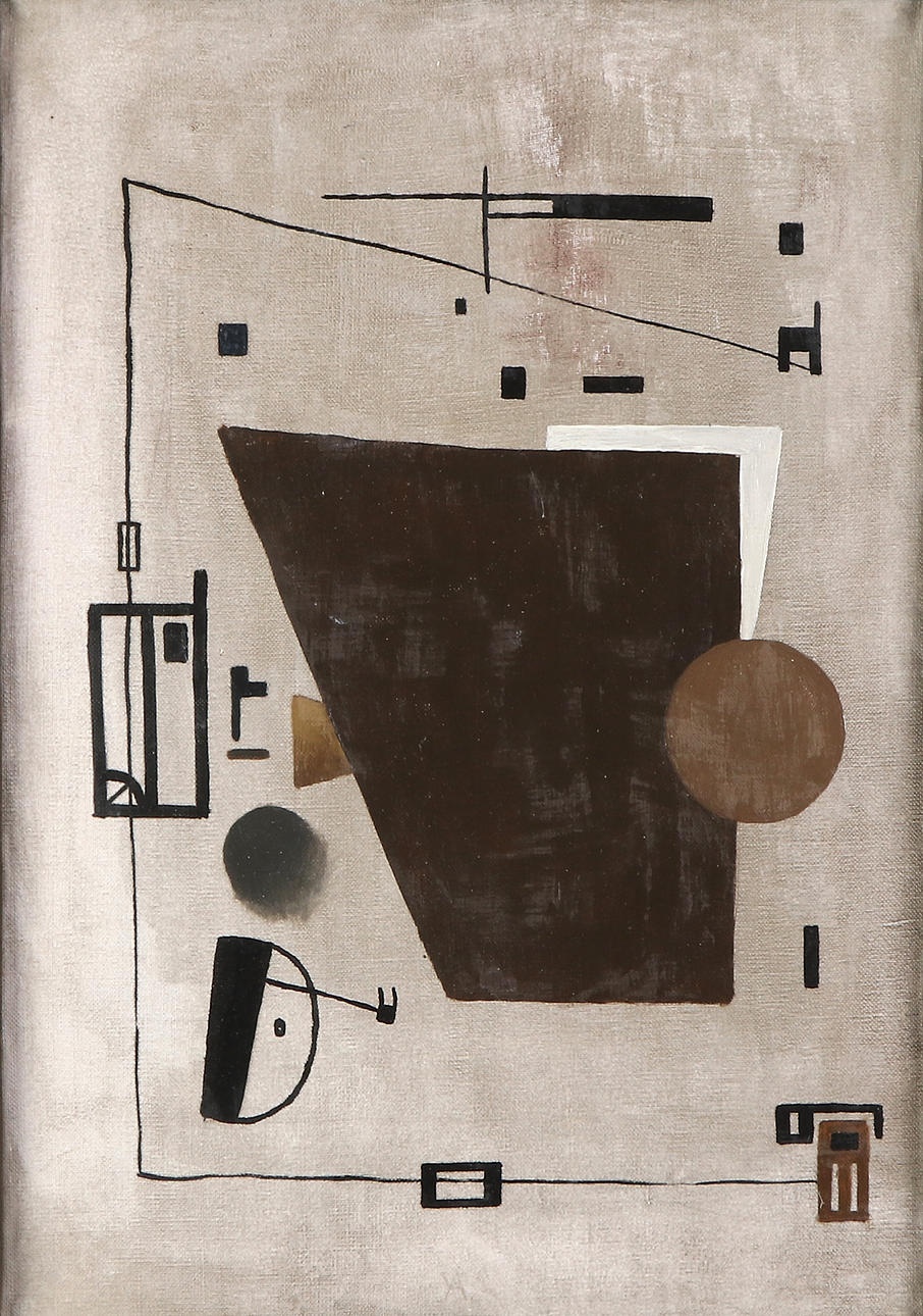 VALENTIN ANDERSSON. Oil painting on canvas. Concrete composition. Monogram signed.