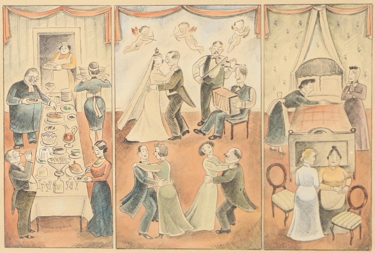 GEORG CRONA. Dancing at the hotel, graphic sheet, signed Crona.