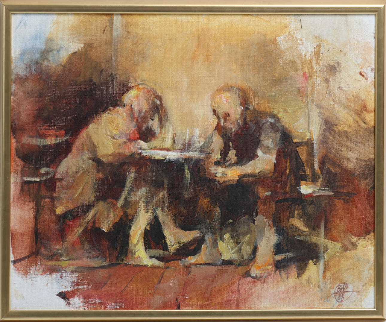 BERNDT WENNSTRÖM. “Early conversation”, oil on canvas, monogram signed -88.
