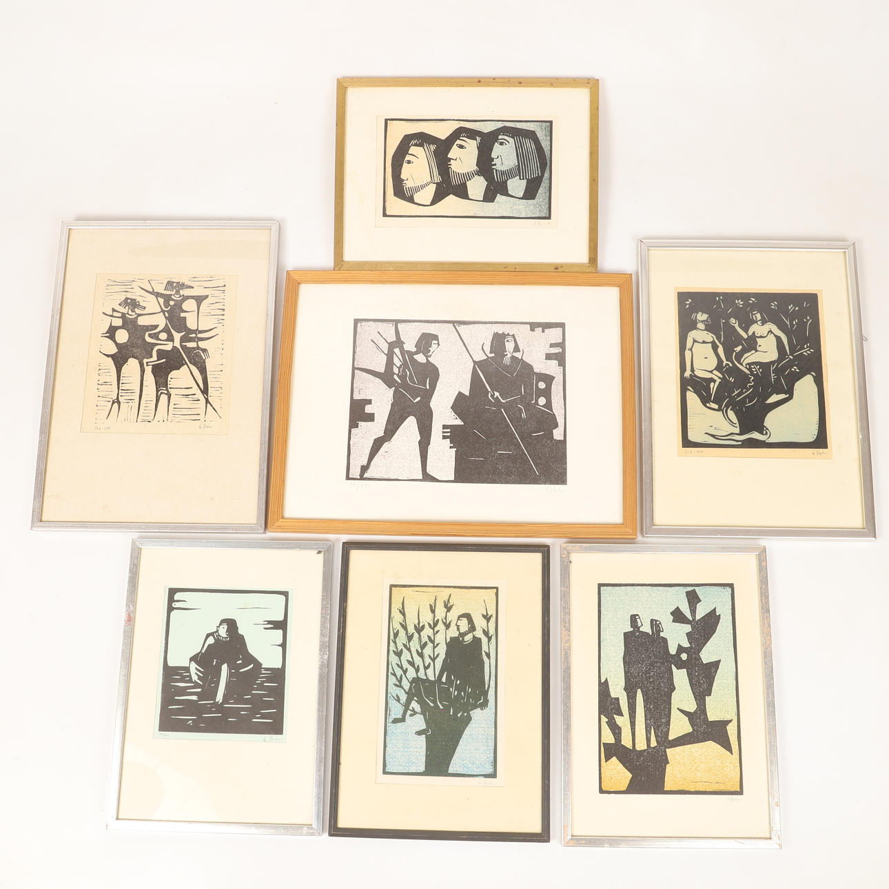 ÅKE HOLM. Biblical motifs, 7 pieces of linoleum cut, signed Å