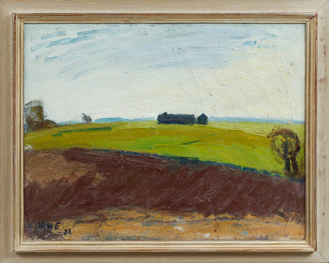 KNUT IRWE. Field landscape, oil on panel, signed.