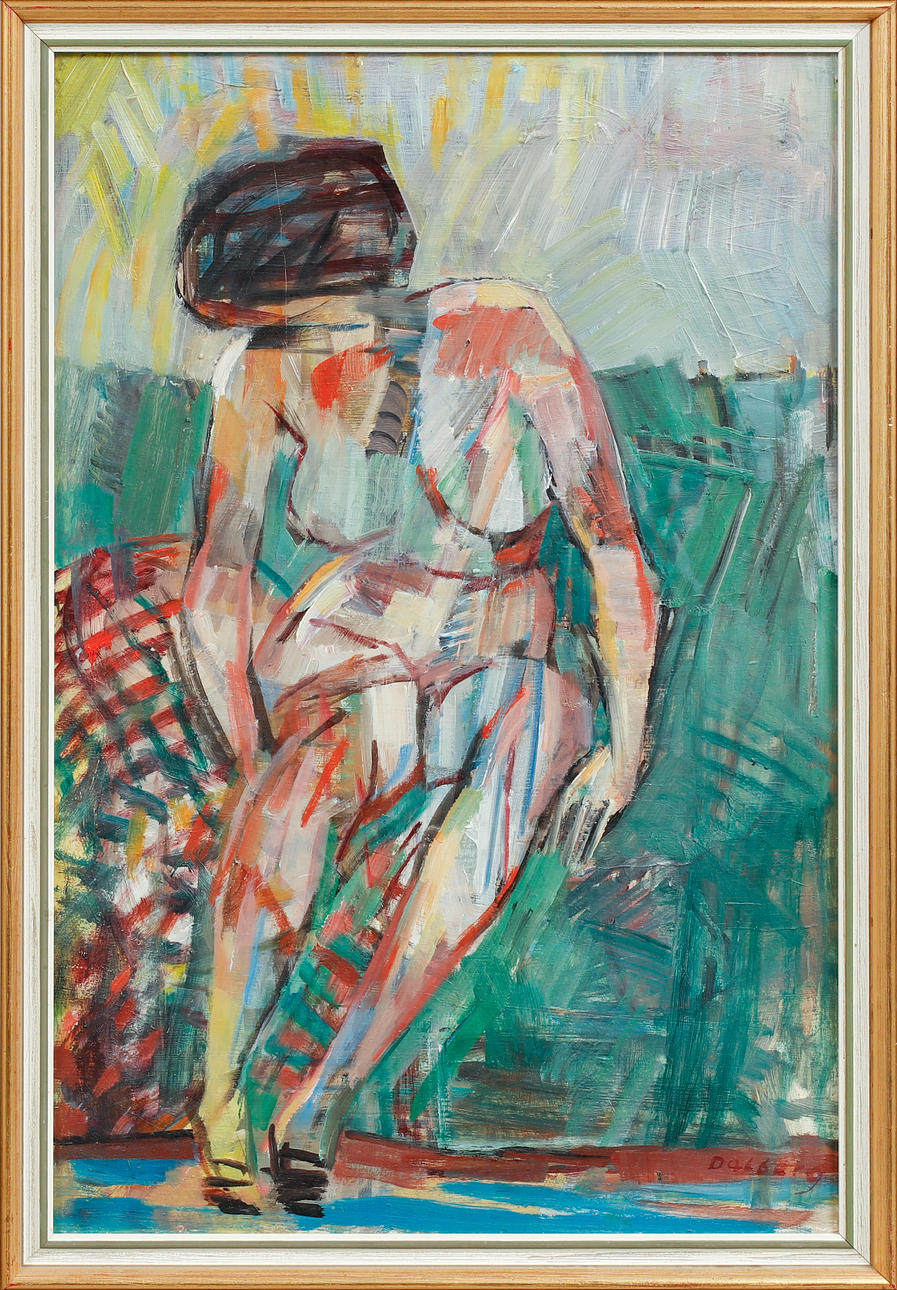 ÅKE DALBERG. Model study, oil on panel, signed.