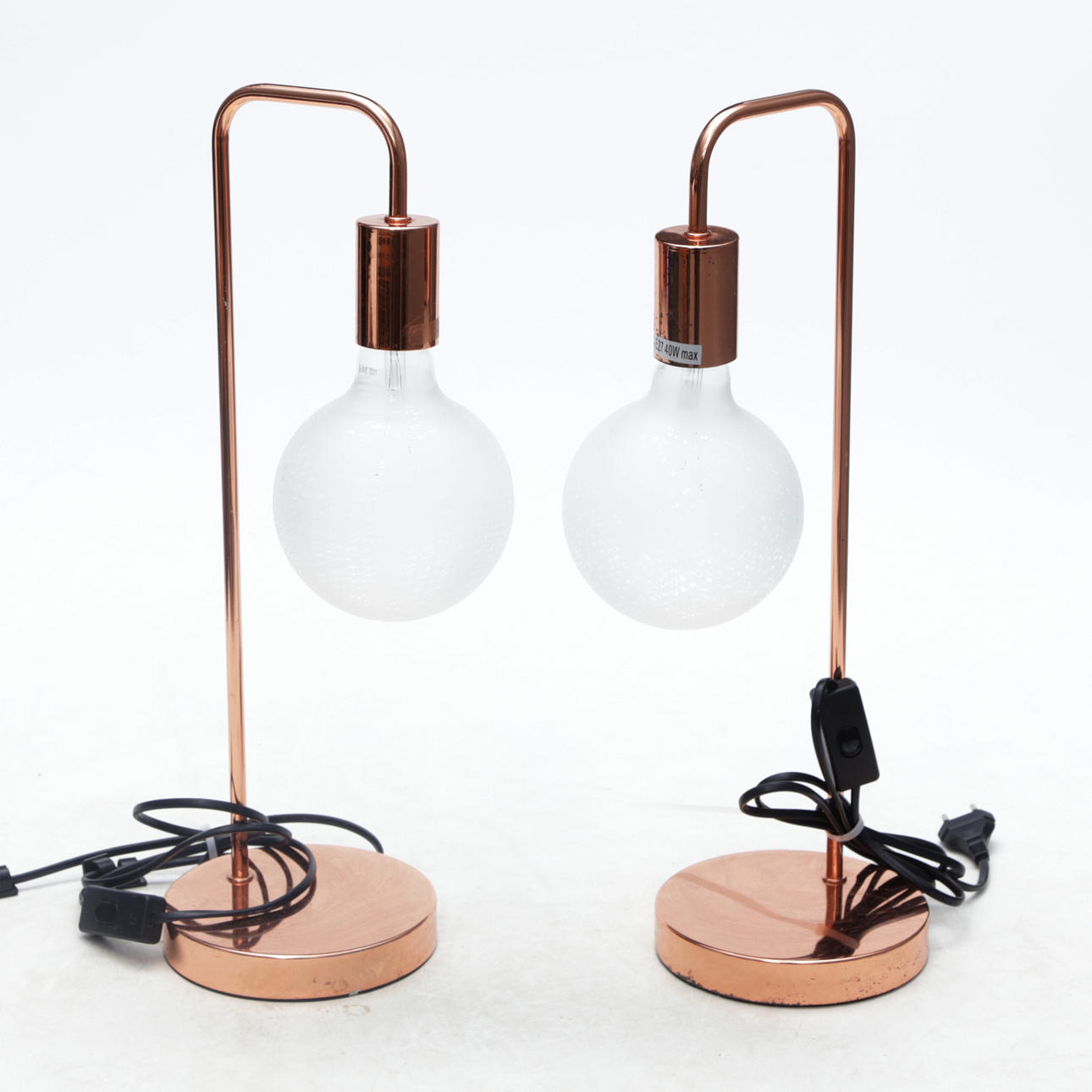 TABLE LAMPS, 2 pcs, Bright, copper colored, with BULBS 2 pcs by Ingegerd Råman Orrefors with decor.